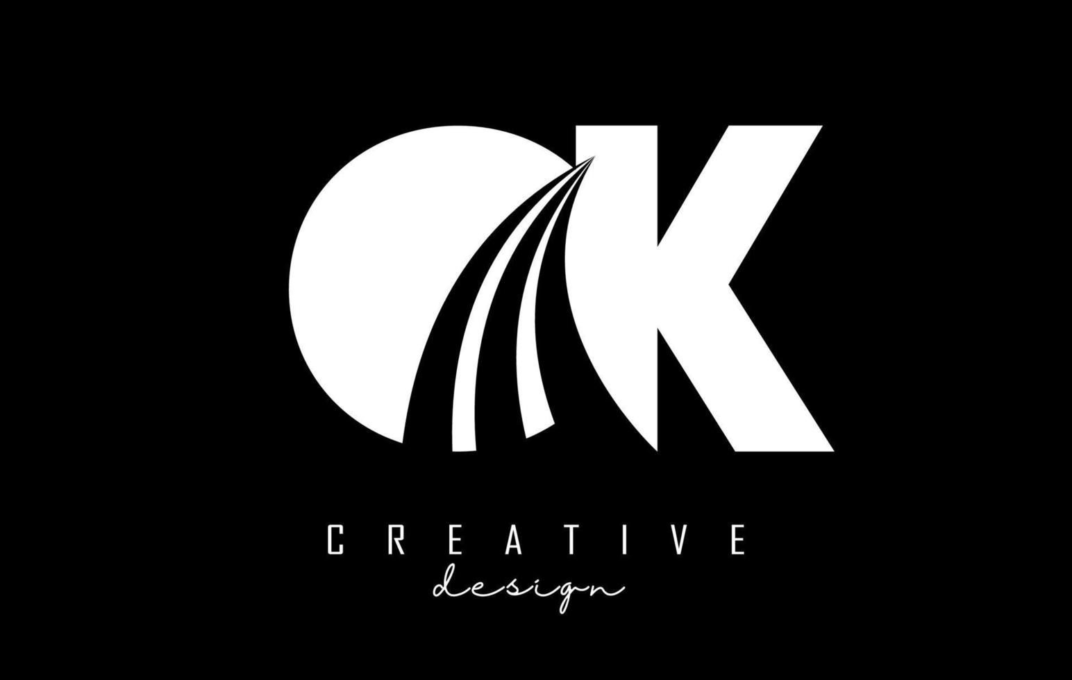 Creative white letters OK o k logo with leading lines and road concept design. Letters with geometric design. vector