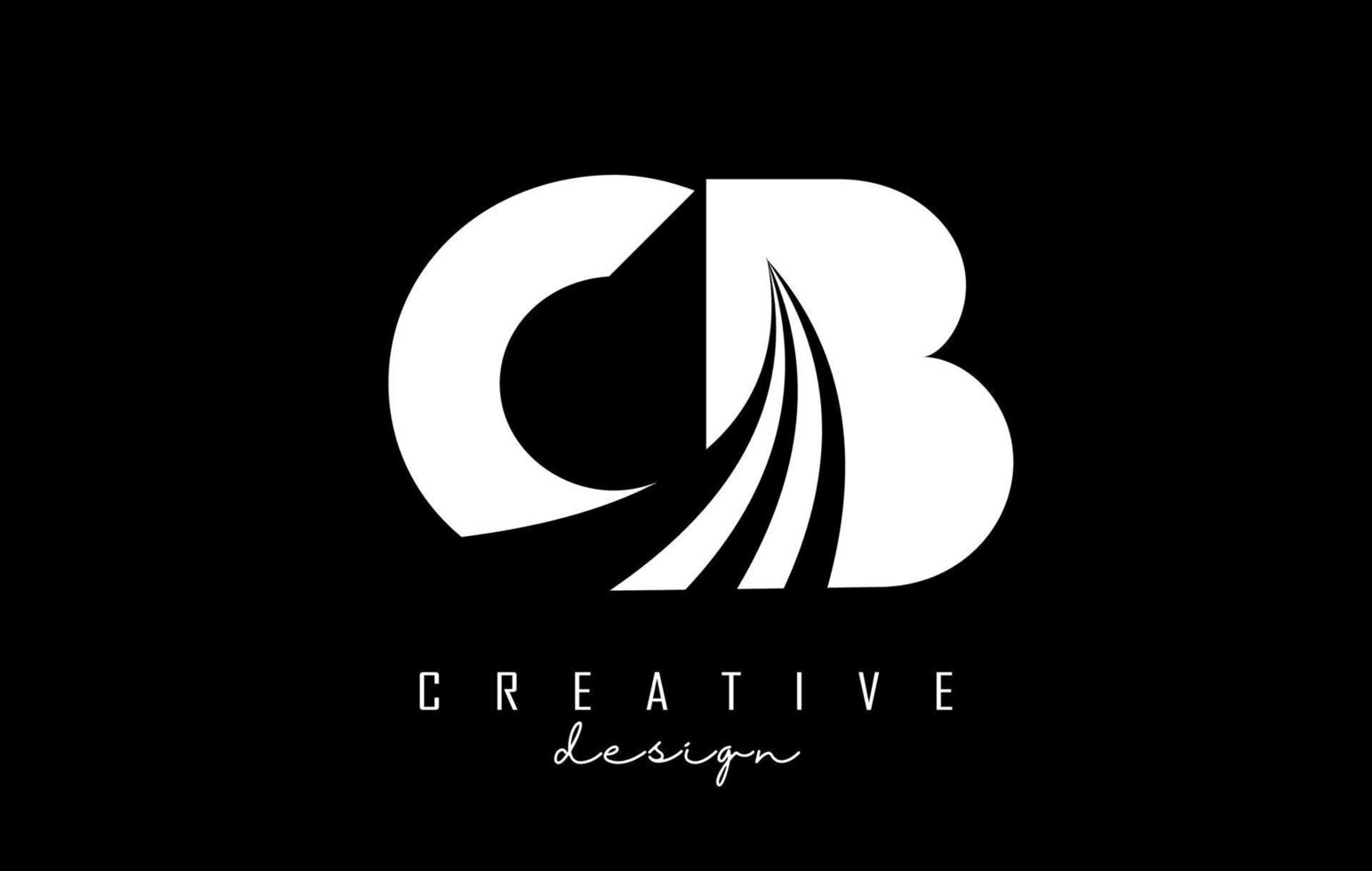 White letters CB c b logo with leading lines and road concept design. Letters with geometric design. vector