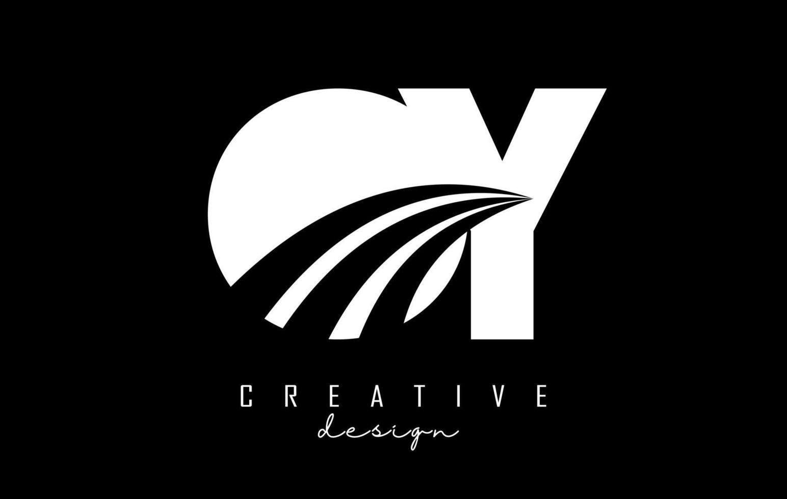 Creative white letters OY o y logo with leading lines and road concept design. Letters with geometric design. vector