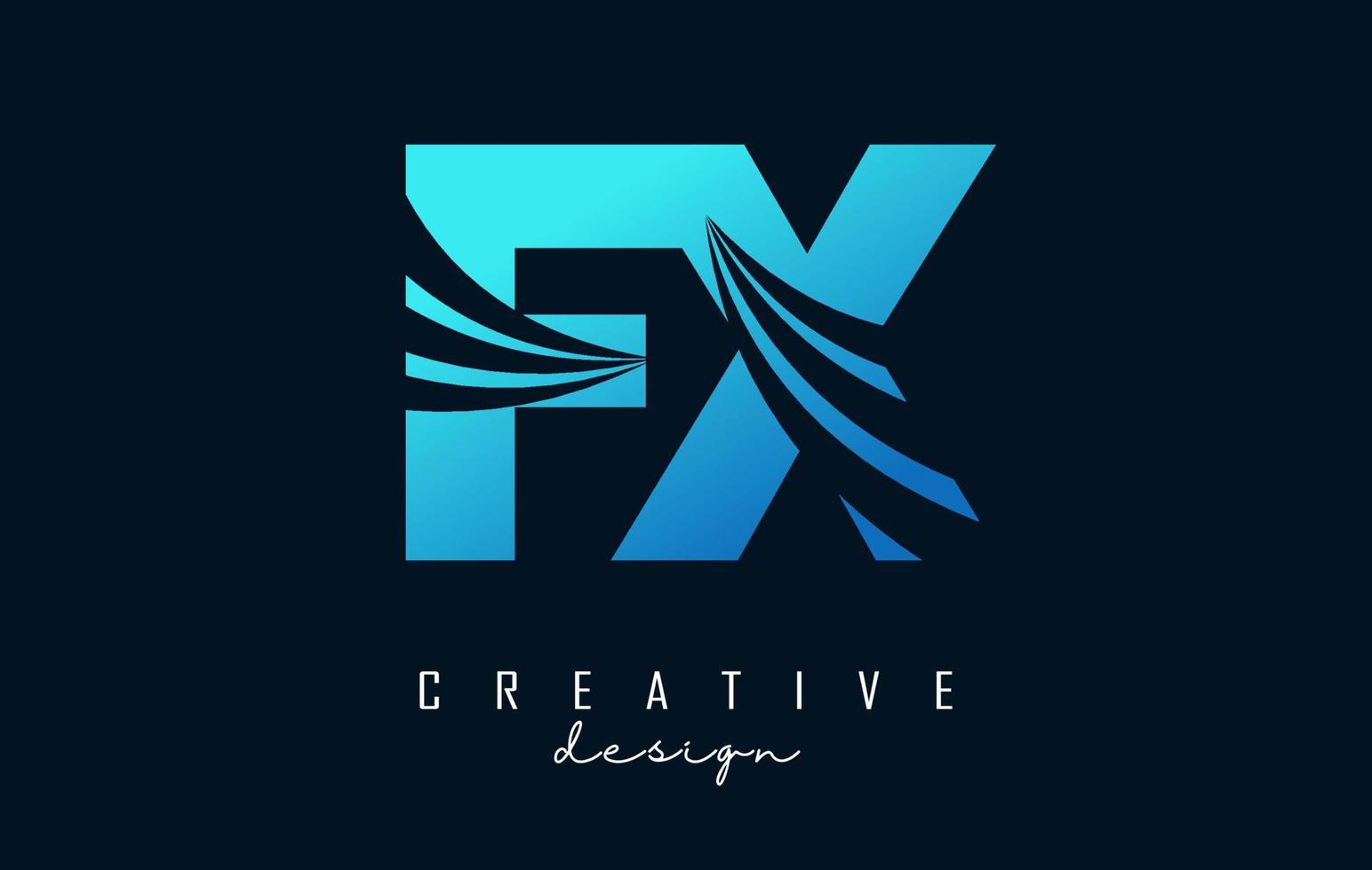 Creative blue letters FX f x logo with leading lines and road concept design. Letters with geometric design. vector