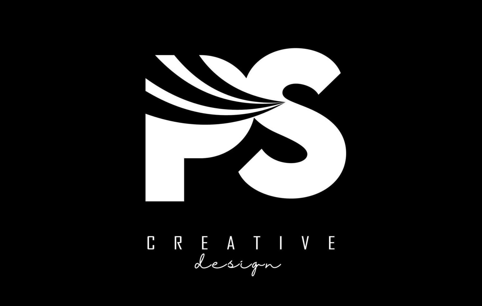 Creative white letters PS p s logo with leading lines and road concept design. Letters with geometric design. vector