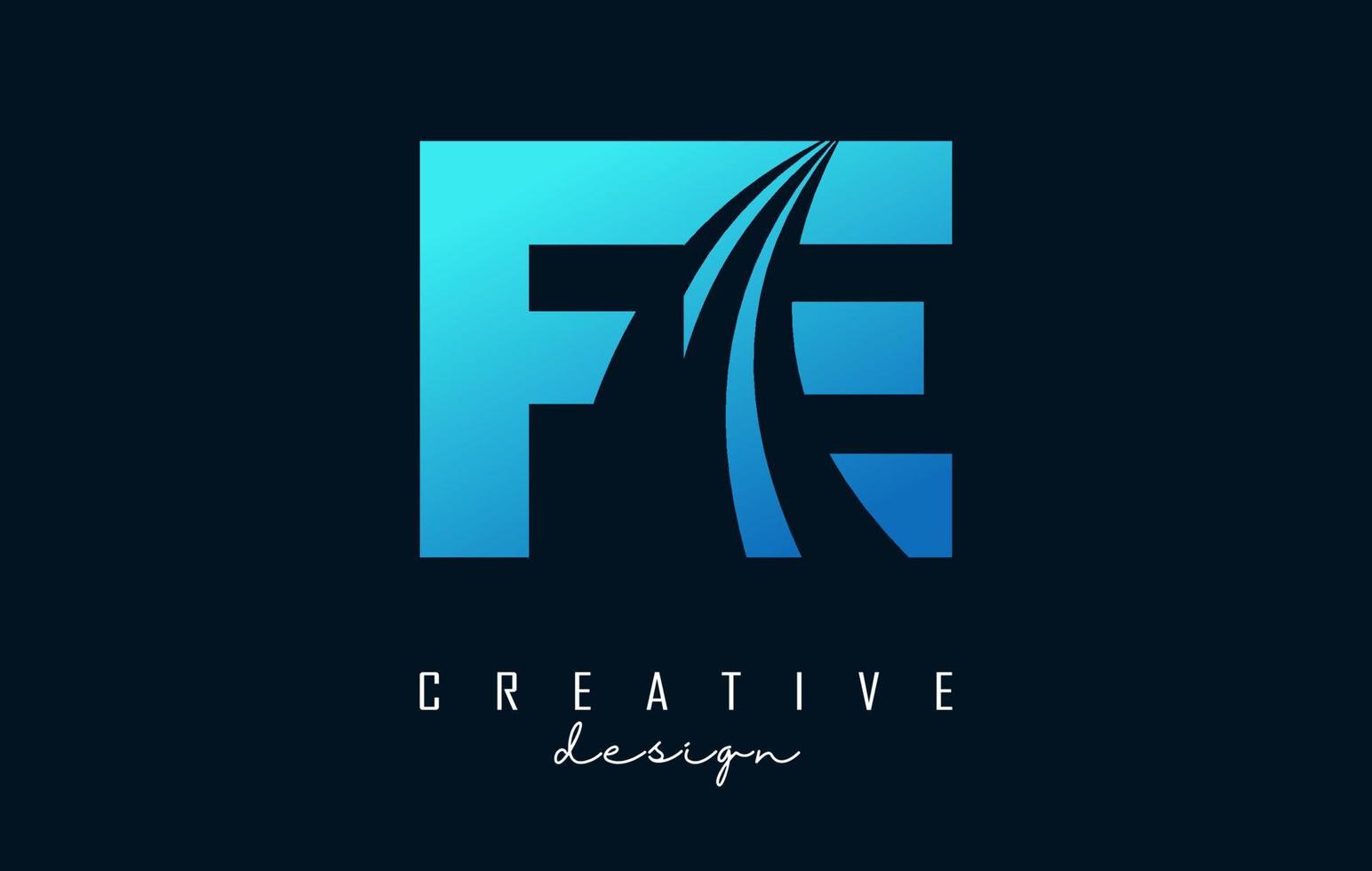 Creative blue letters FE f e logo with leading lines and road concept design. Letters with geometric design. vector