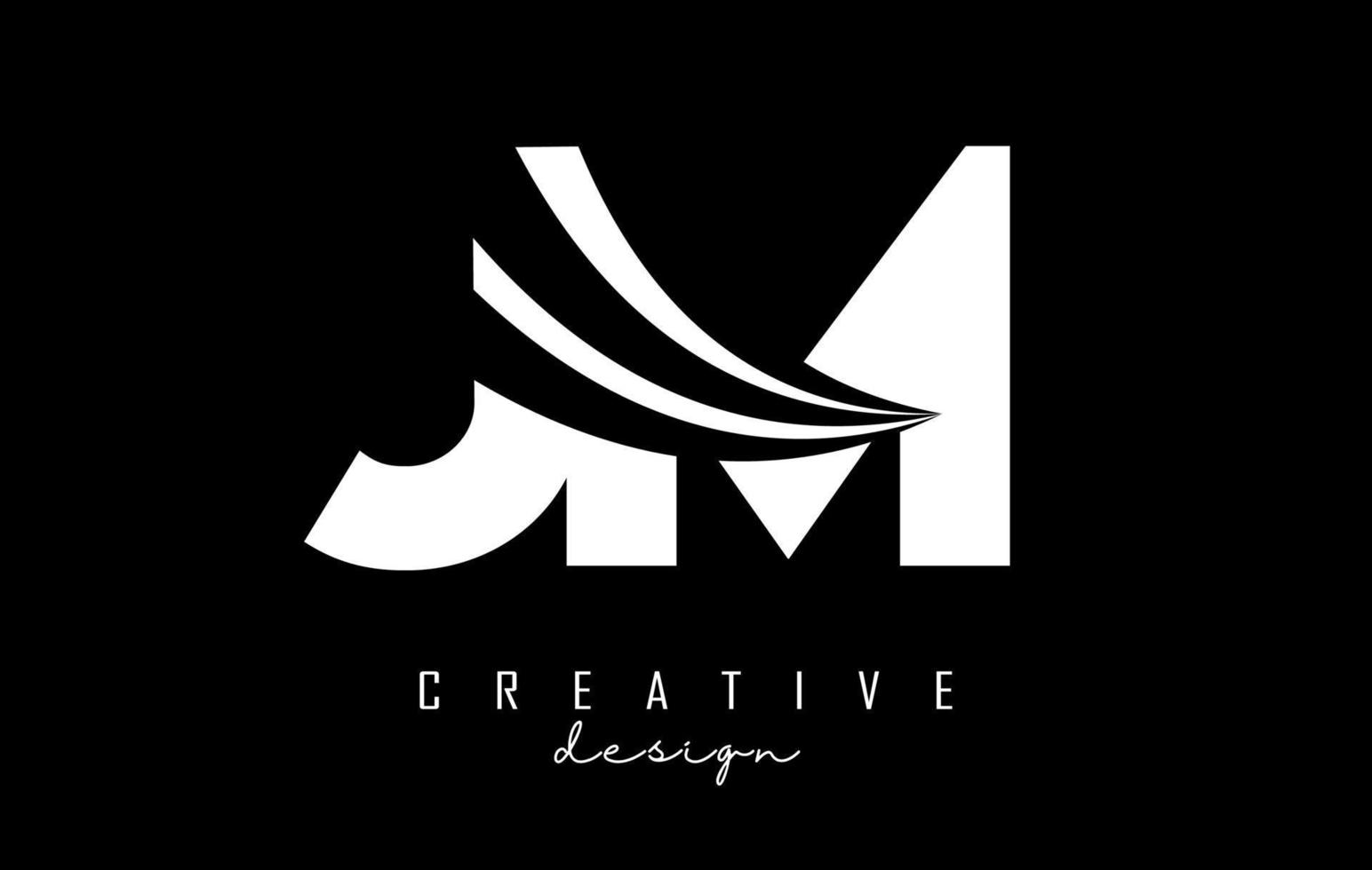 Creative white letters JM j m logo with leading lines and road concept design. Letters with geometric design. vector
