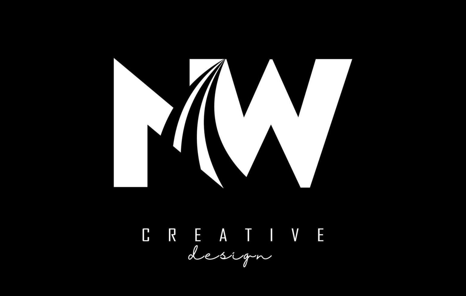 Creative white letters NW n w logo with leading lines and road concept design. Letters with geometric design. vector