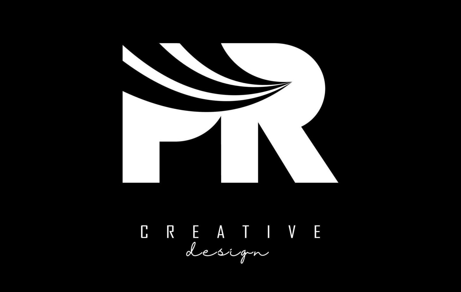 Creative white letters PR p r logo with leading lines and road concept design. Letters with geometric design. vector