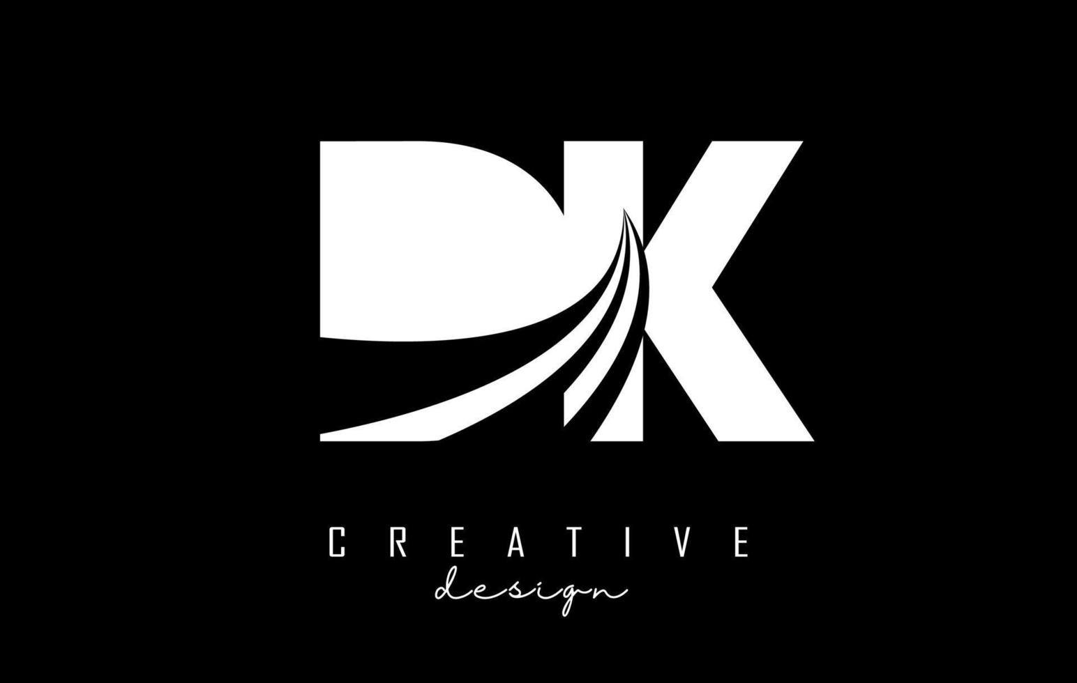 Logotipo creativo de letras blancas dk dk con líneas principales y diseño de concepto de carretera. letras con diseño geométrico. vector