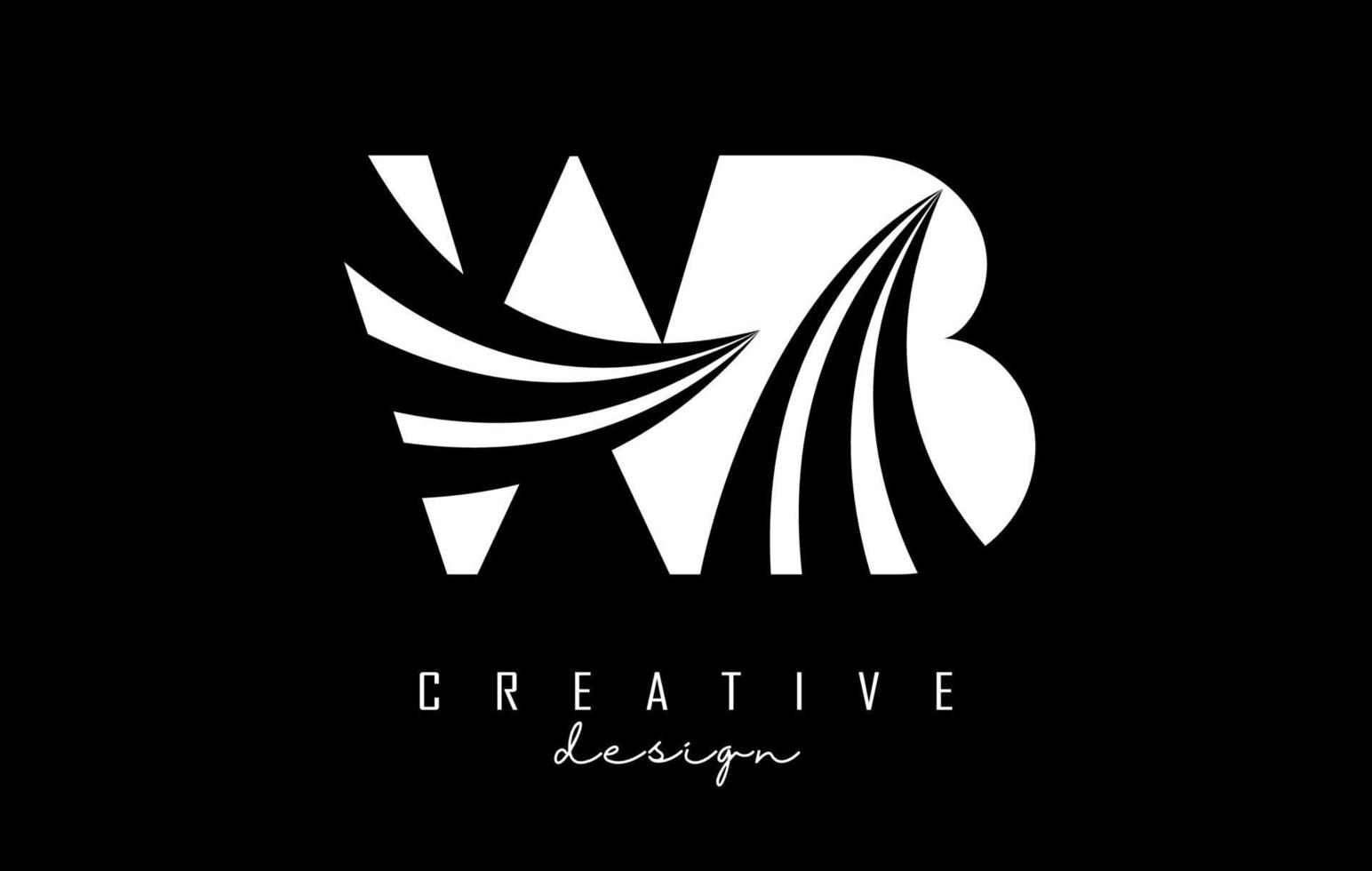 logotipo creativo de letras blancas wb wb con líneas principales y diseño de concepto de carretera. letras con diseño geométrico. vector