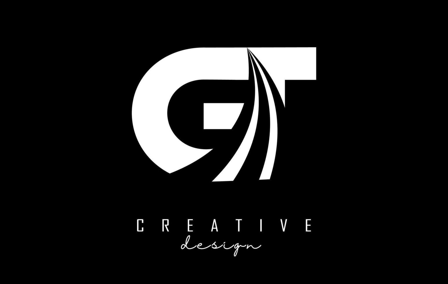logotipo de letras blancas creativas gt gt con líneas principales y diseño de concepto de carretera. letras con diseño geométrico. vector