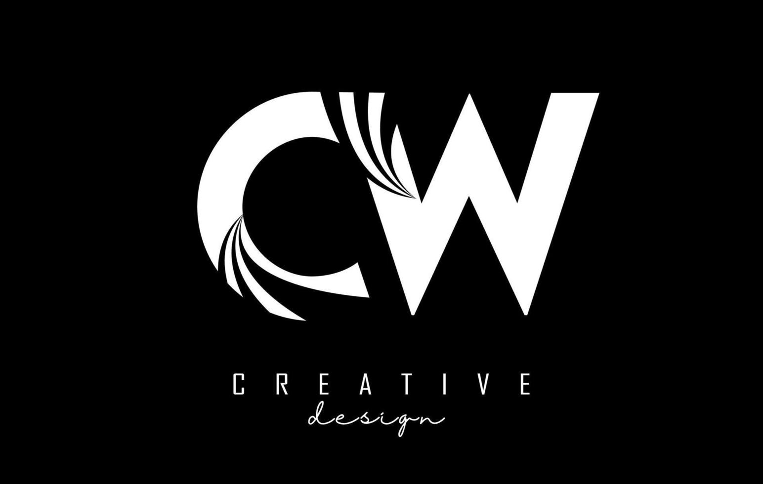 White letters Cw c w logo with leading lines and road concept design. Letters with geometric design. vector