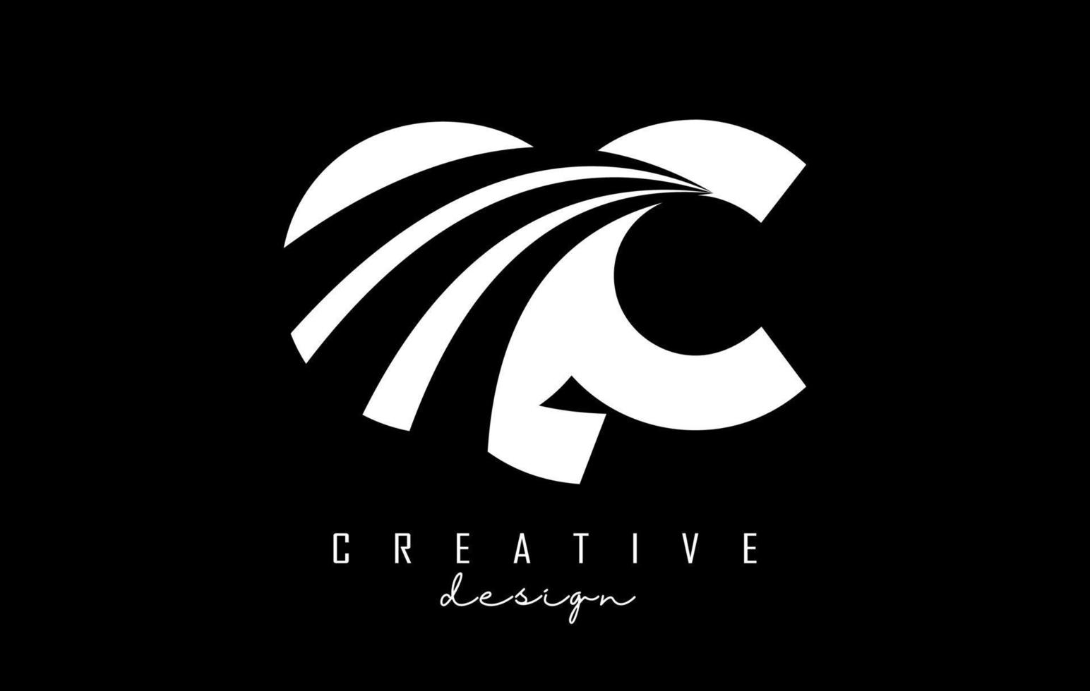 logotipo creativo de letras blancas qc qc con líneas principales y diseño de concepto de carretera. letras con diseño geométrico. vector