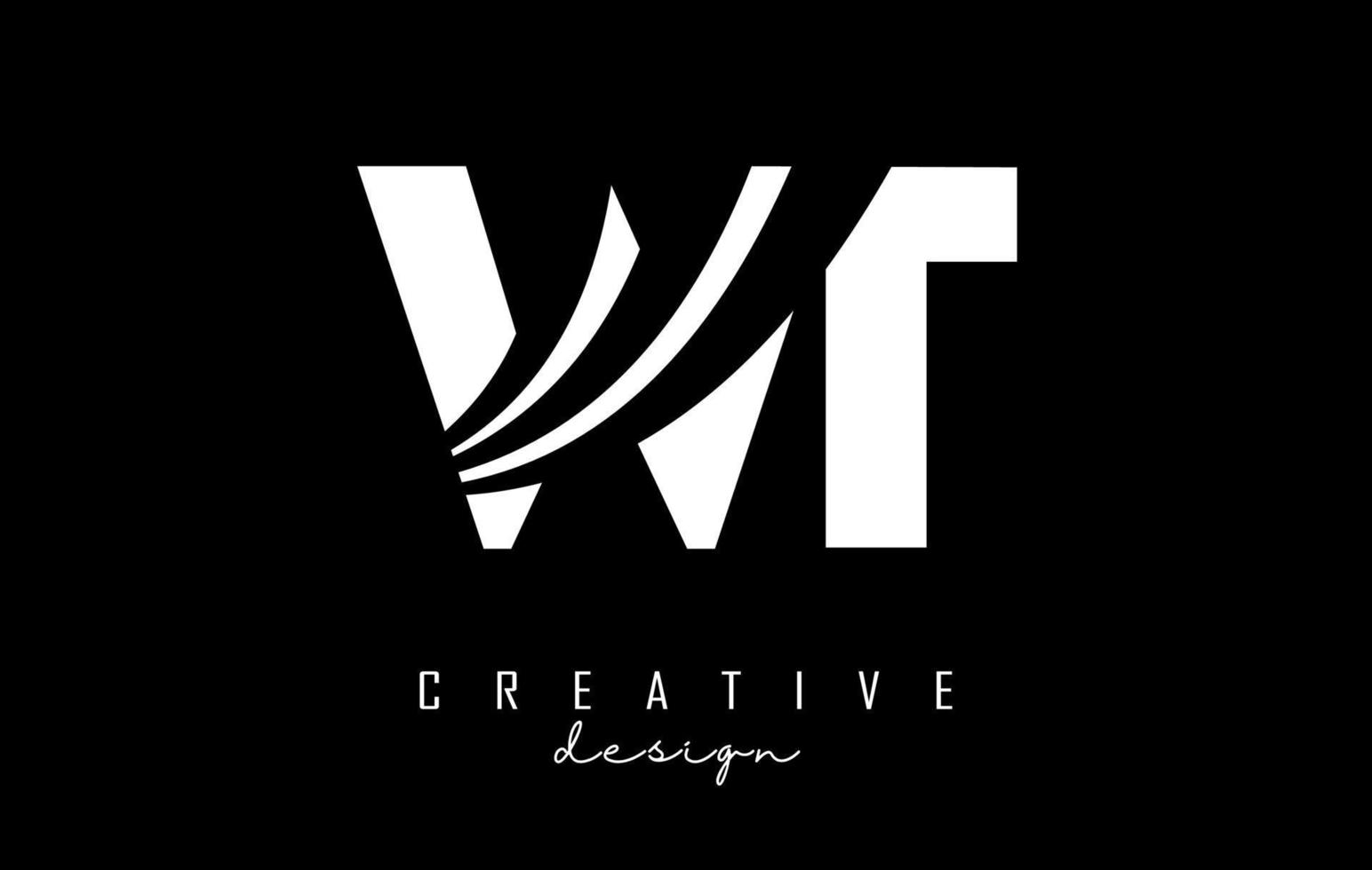 Creative white letters WT w t logo with leading lines and road concept design. Letters with geometric design. vector