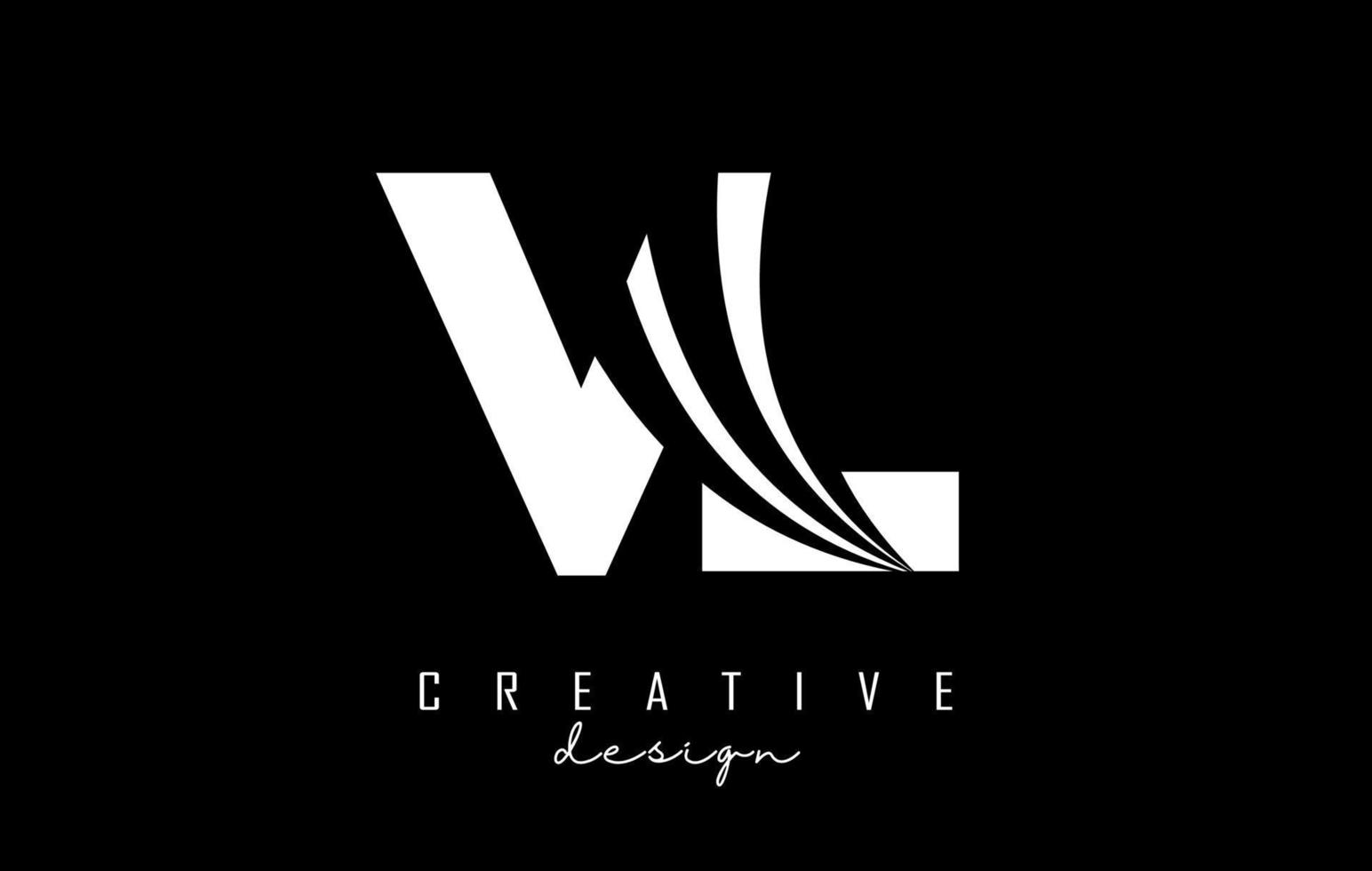 Creative white letters VL v l logo with leading lines and road concept design. Letters with geometric design. vector