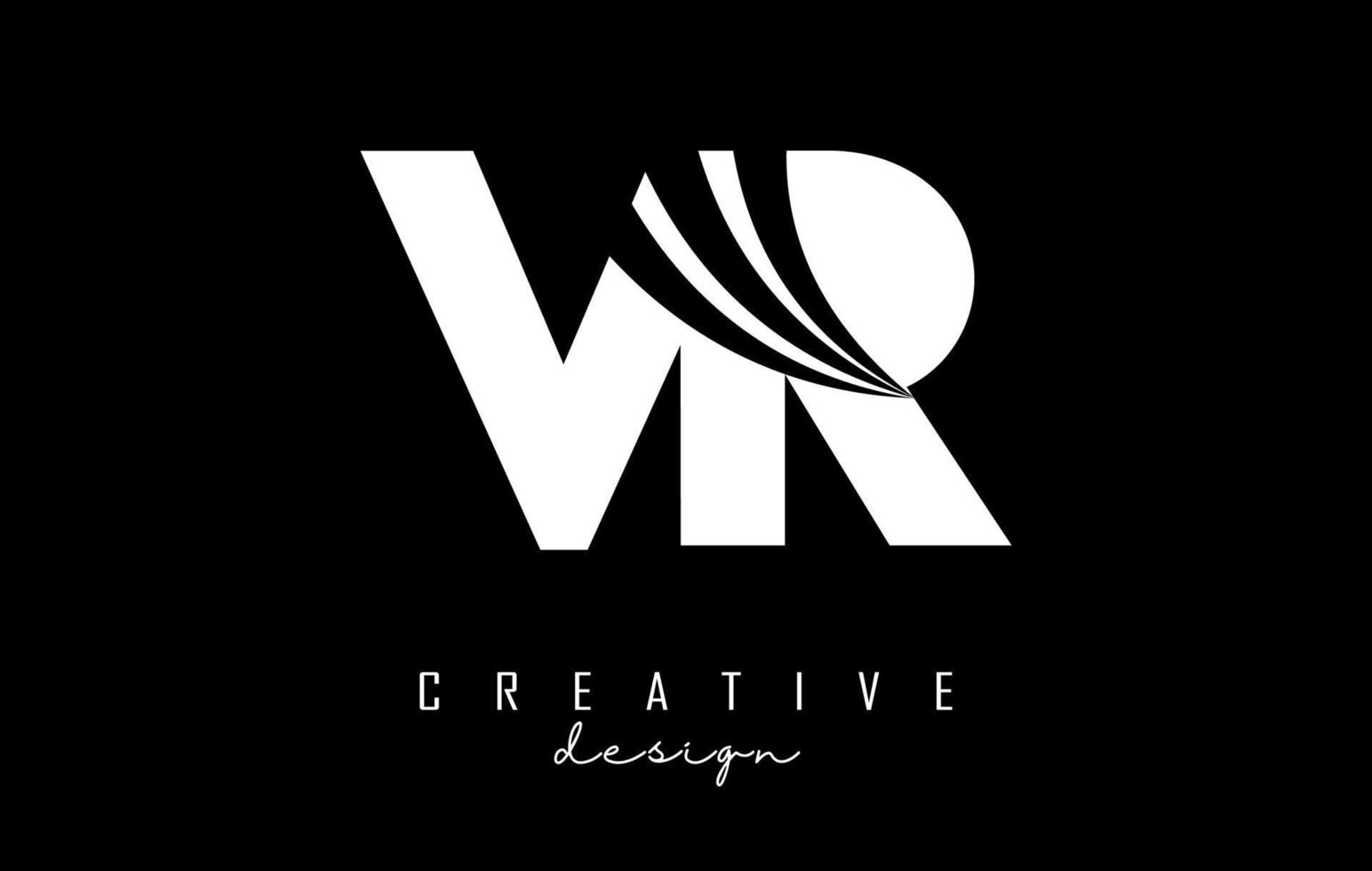 logotipo creativo de letras blancas vr vr con líneas principales y diseño de concepto de carretera. letras con diseño geométrico. vector