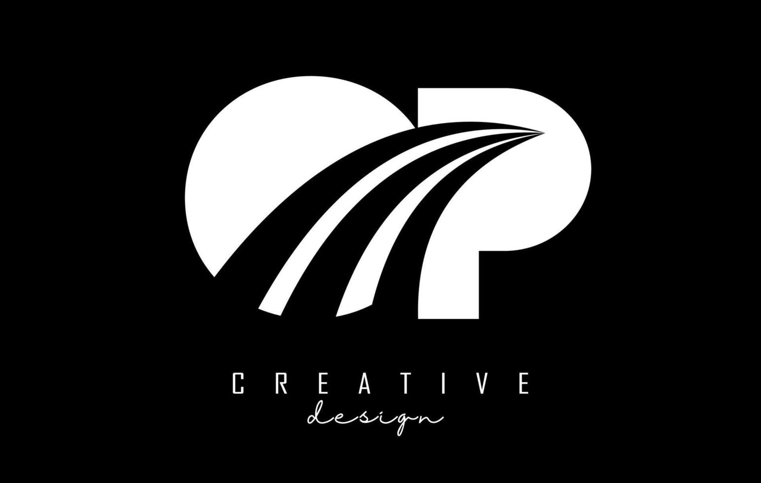 Creative white letters OP o p logo with leading lines and road concept design. Letters with geometric design. vector