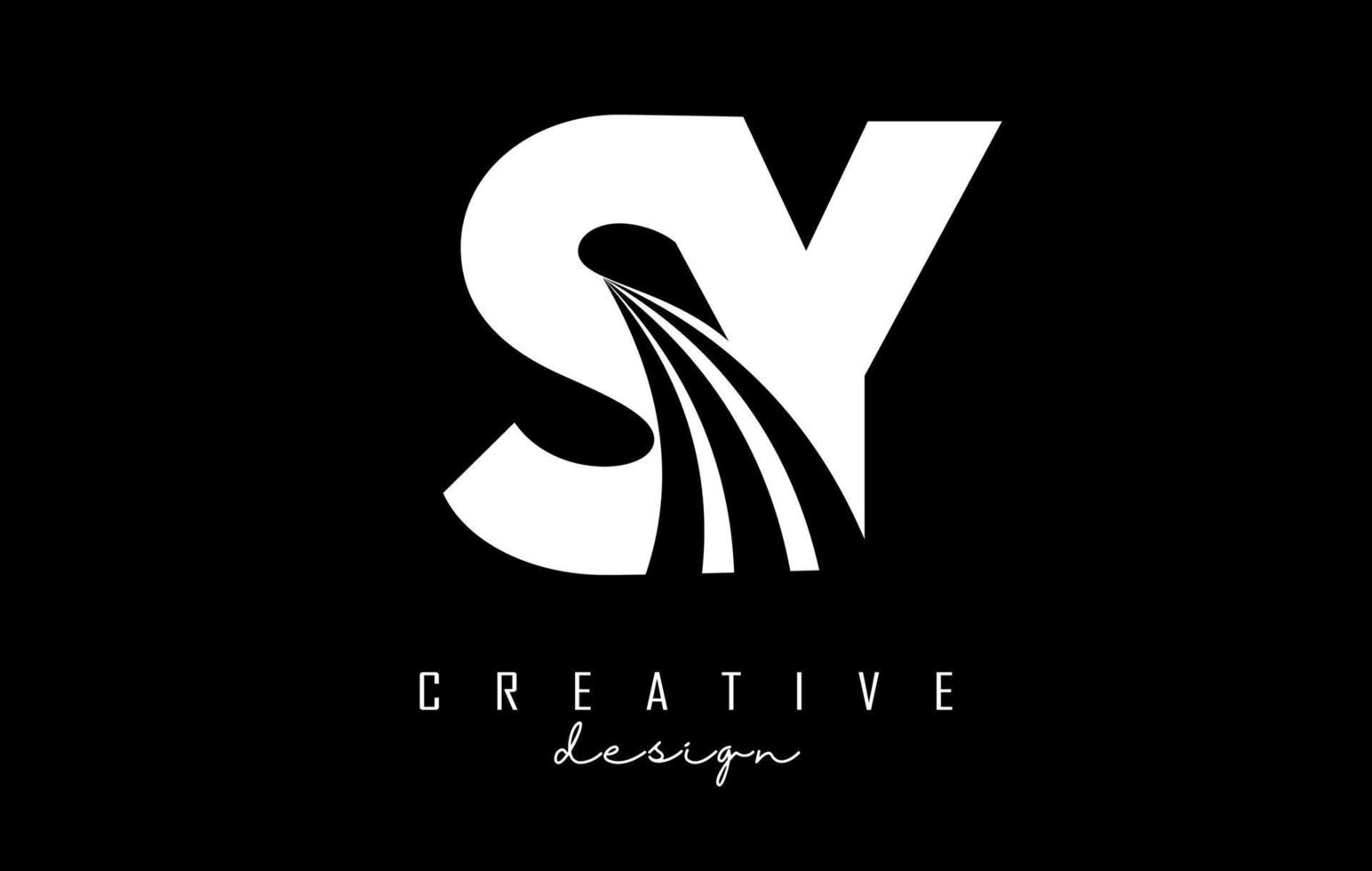 Creative white letters SY s y logo with leading lines and road concept design. Letters with geometric design. vector