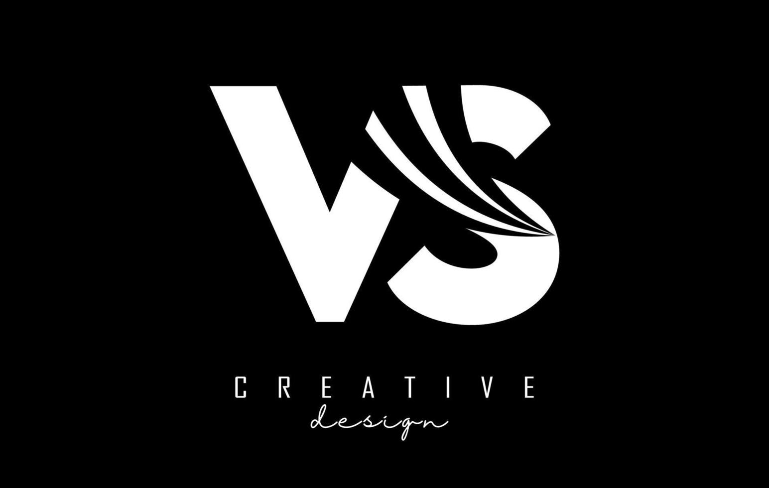 Creative white letters VS v s logo with leading lines and road concept design. Letters with geometric design. vector