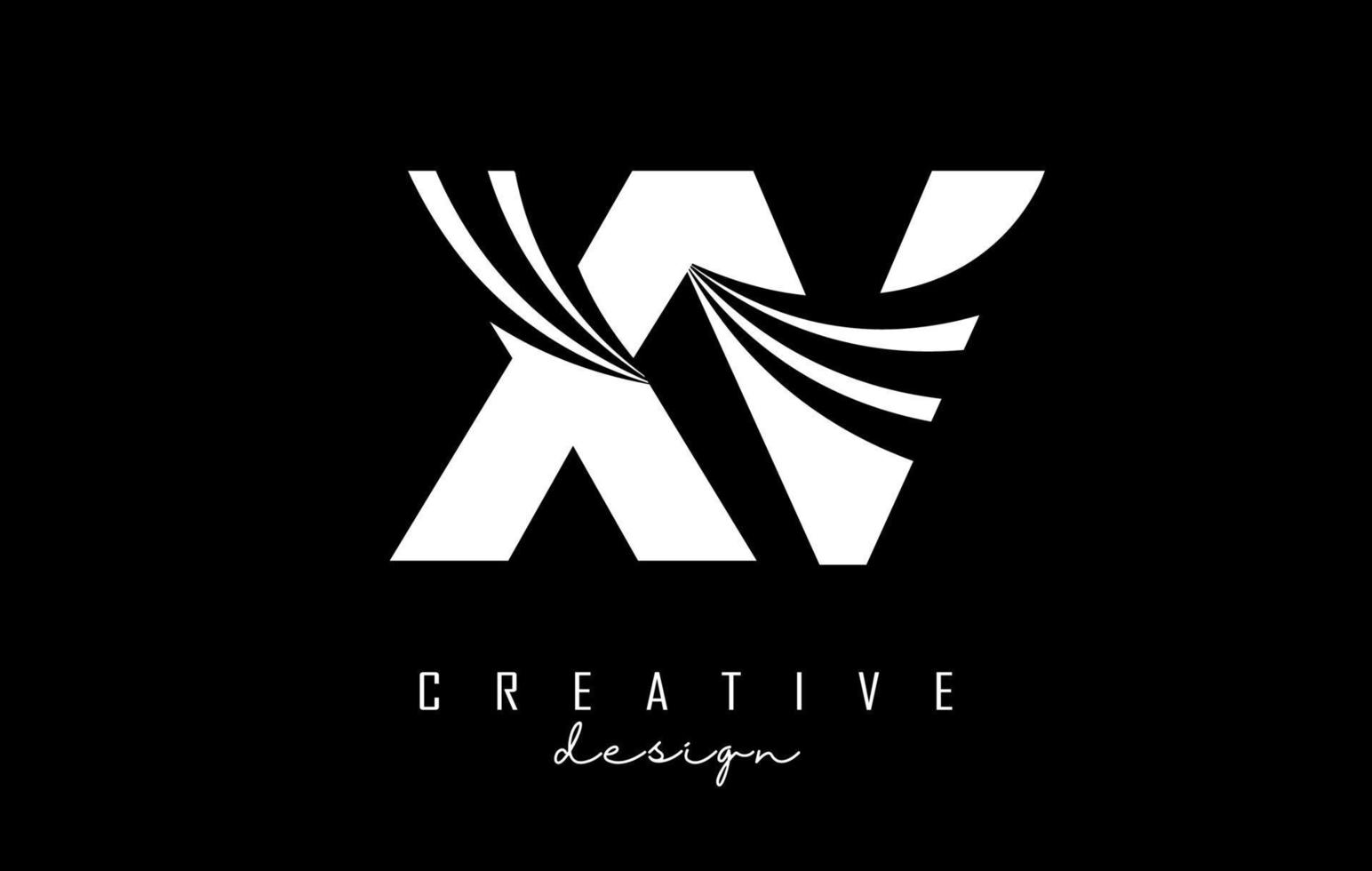 Creative white letters XV x v logo with leading lines and road concept design. Letters with geometric design. vector