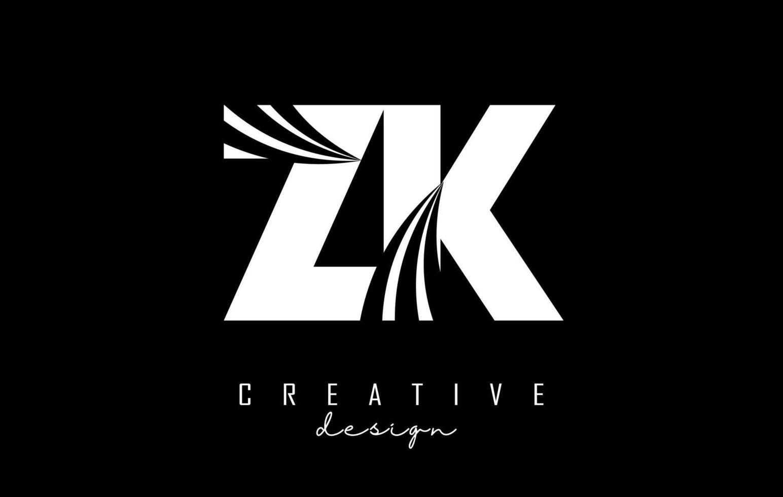Creative white letters ZK z k logo with leading lines and road concept design. Letters with geometric design. vector