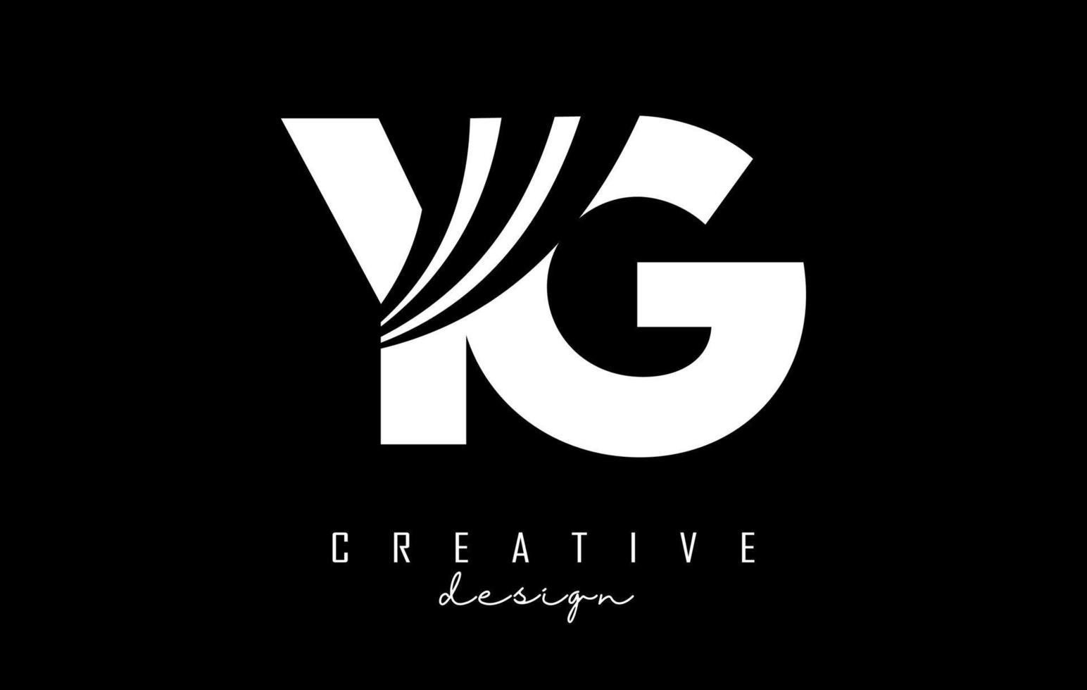 Creative white letters YG y g logo with leading lines and road concept design. Letters with geometric design. vector
