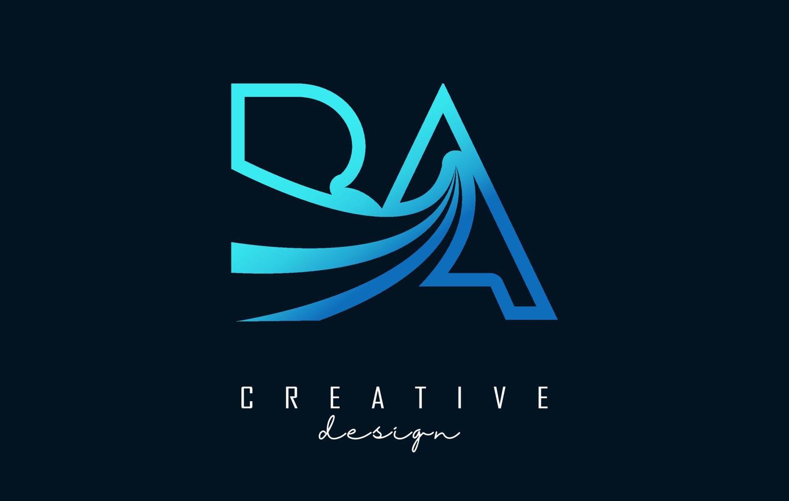 Outline blue letters BA b a logo with leading lines and road concept design. Letters with geometric design. vector