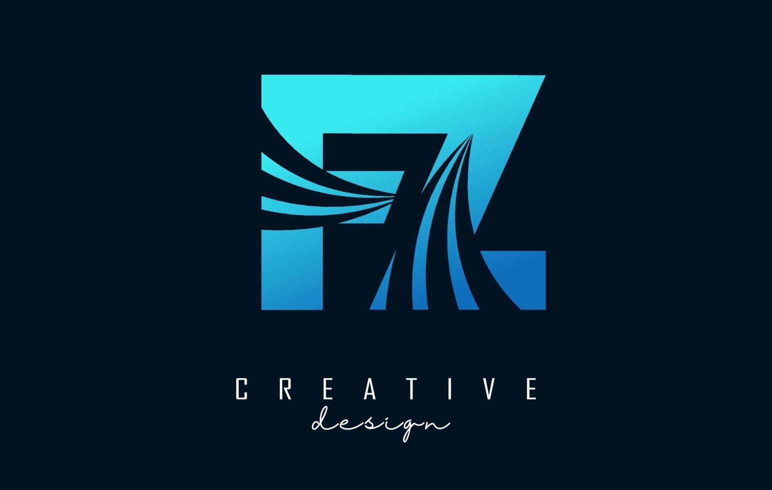 Creative blue letters FZ f z logo with leading lines and road concept design. Letters with geometric design. vector