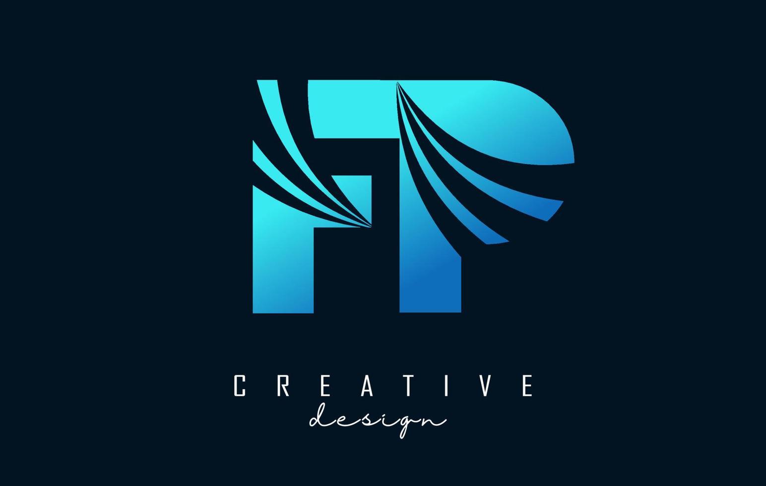 Creative blue letters FP f p logo with leading lines and road concept design. Letters with geometric design. vector