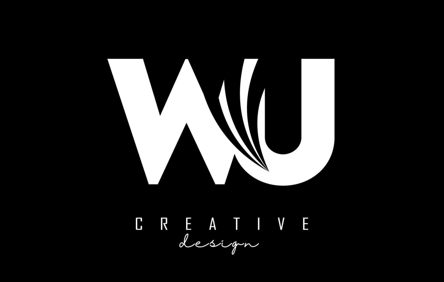 Creative white letters WU w u logo with leading lines and road concept design. Letters with geometric design. vector