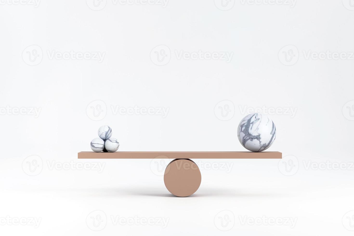 wooden plank of balance one big ball and four small ones photo
