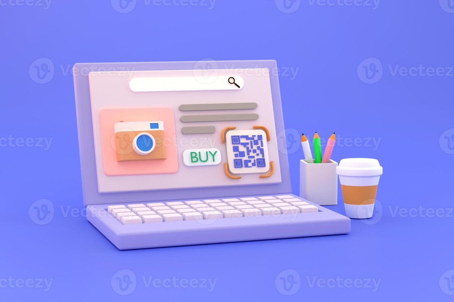Online shopping. Open laptop, Online store concept. Banner for marketing and promotion ecommerce. photo