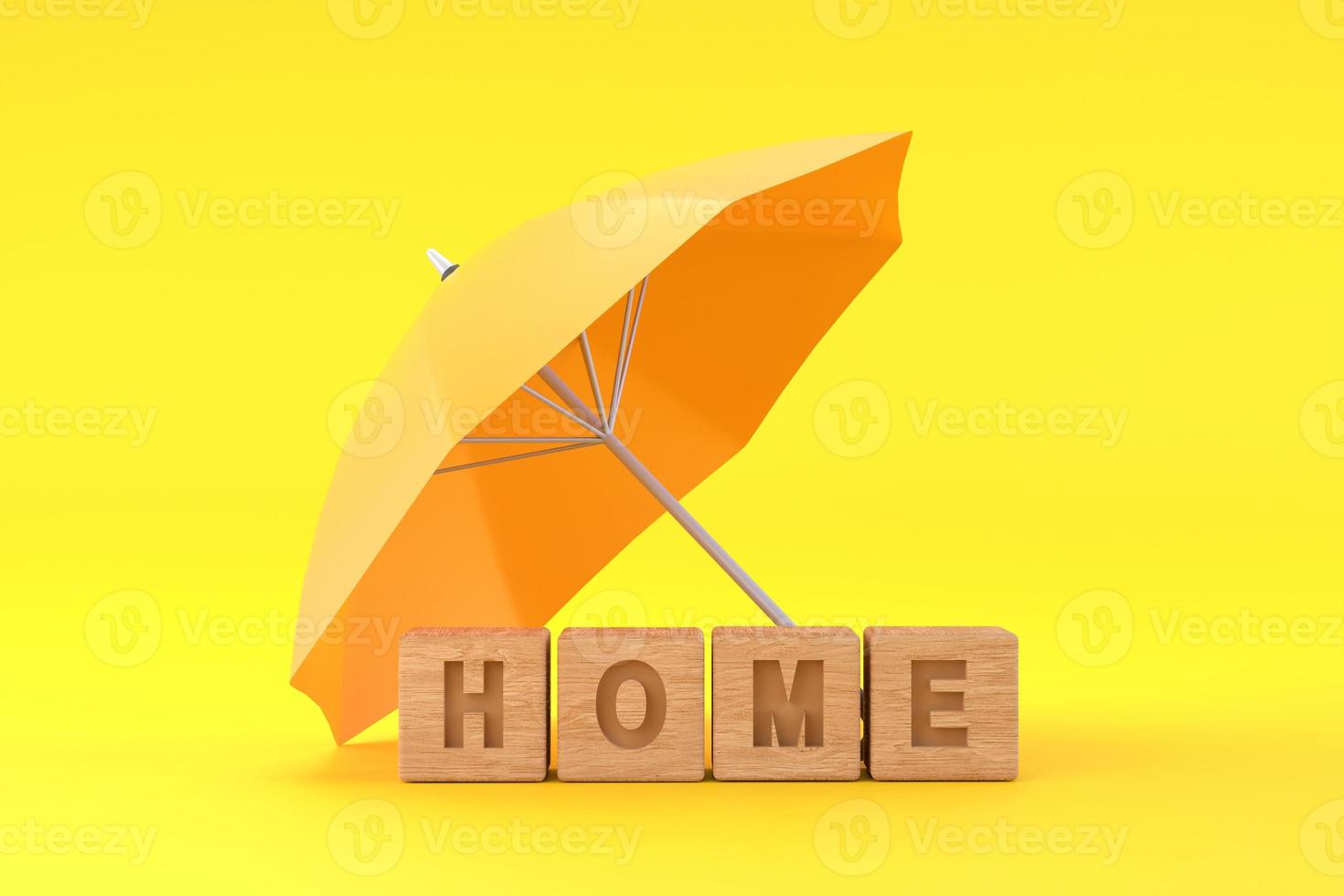 yellow umbrella protecting home for house insurance concept photo