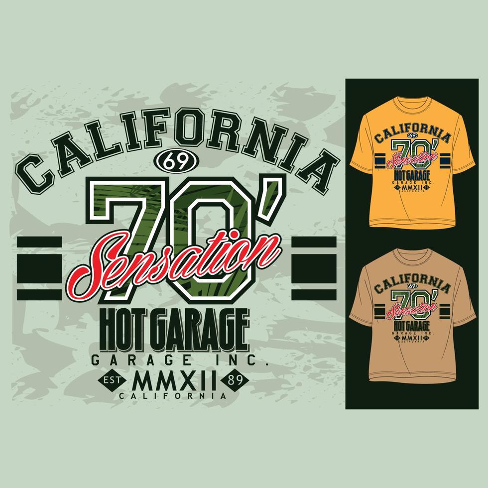 Summer Short Sleeve California Sensation Hot Garage Printed T Shirts vector