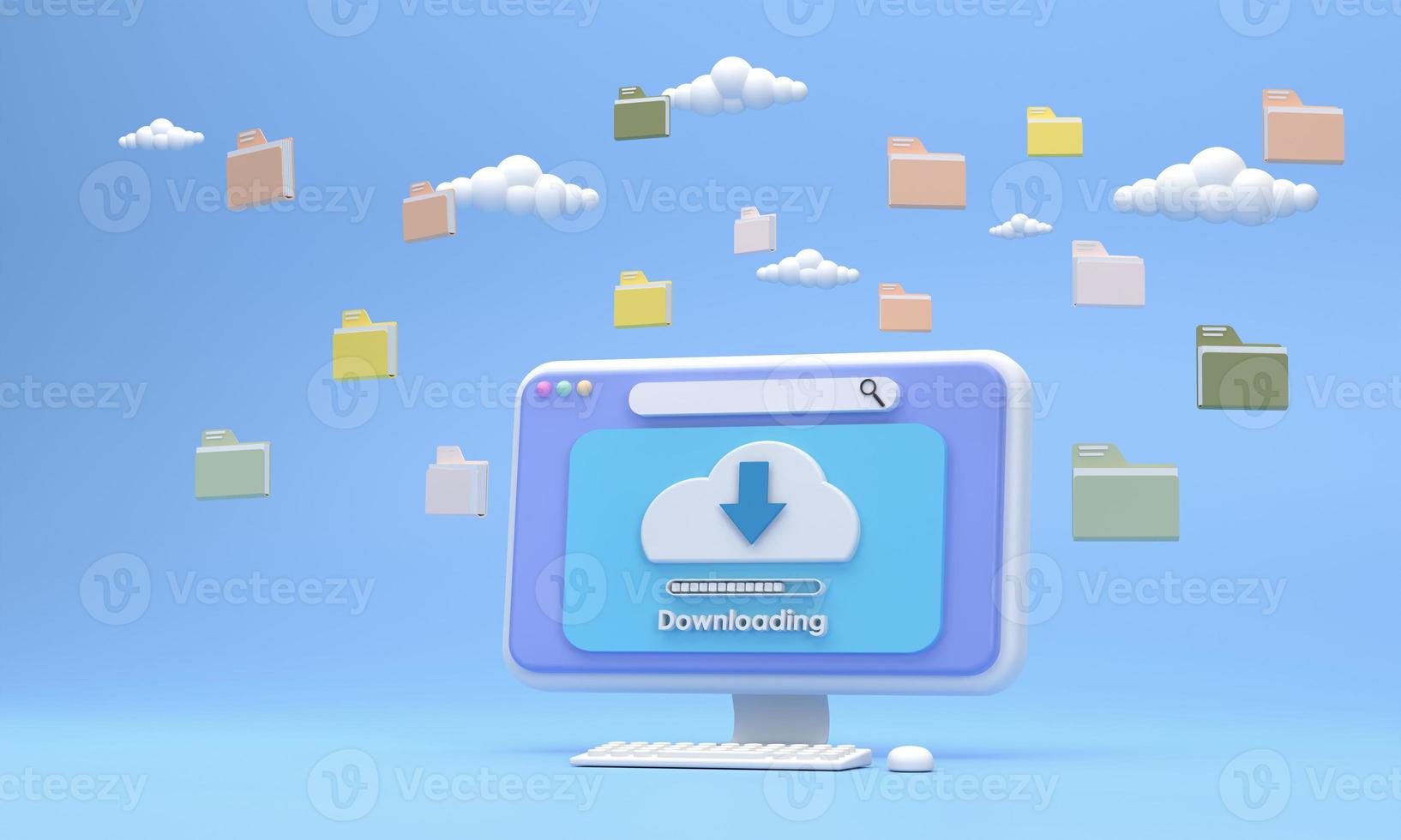 Computer screen Downloading files with the system Wi-Fi network speed There was a folder of documents floating in the sky and clouds. Business ideas that require fast integration photo