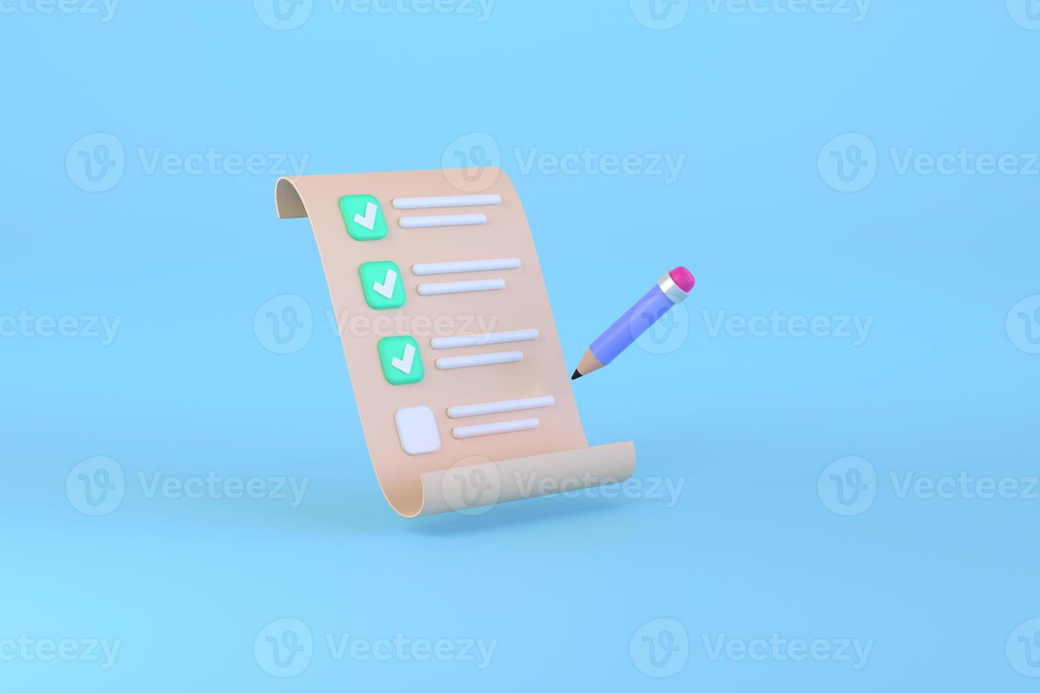 3D. Document task management todo check list, work project plan concept, fast checklist, posting plan photo