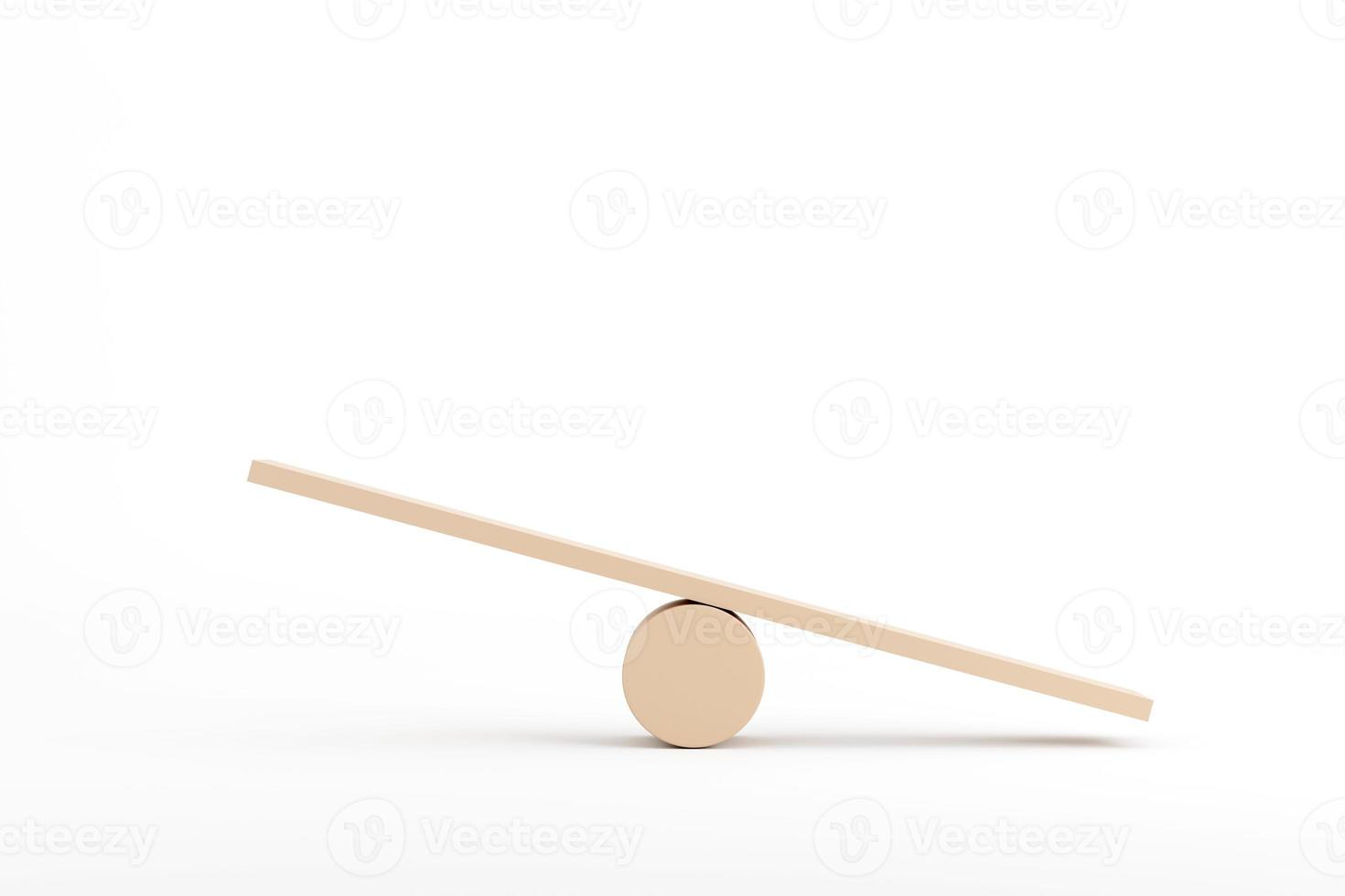Unbalance concept, board on wooden top hat like unbalance isolated on white background. photo