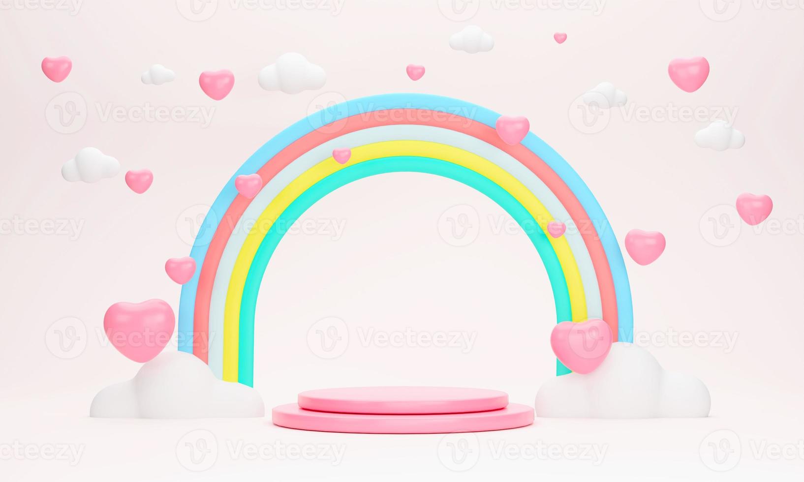 producto para mostrar producto con arco iris y corazón rosa. tema del día de san valentín. foto