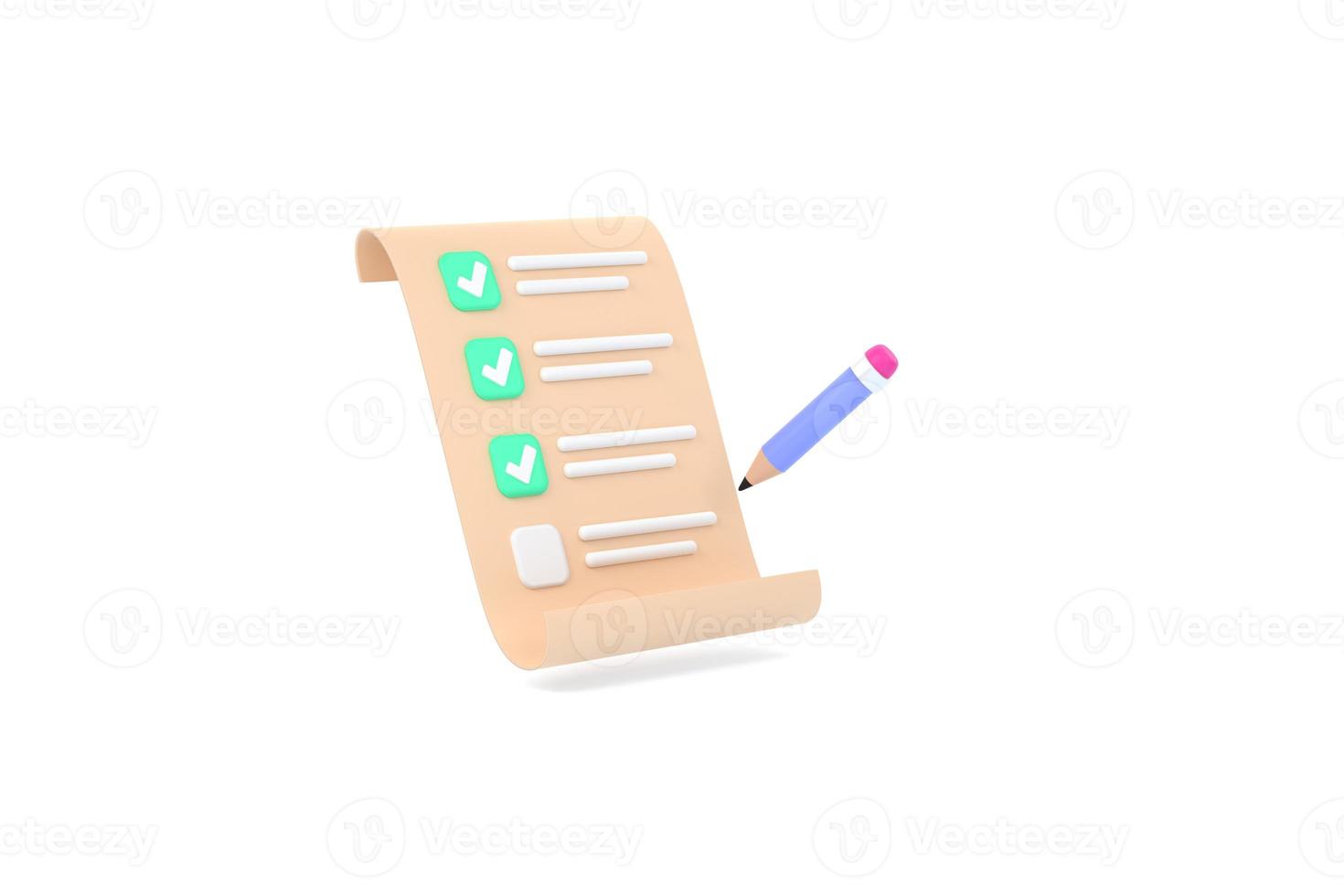 3D. Document task management todo check list, work project plan concept, fast checklist, posting plan photo