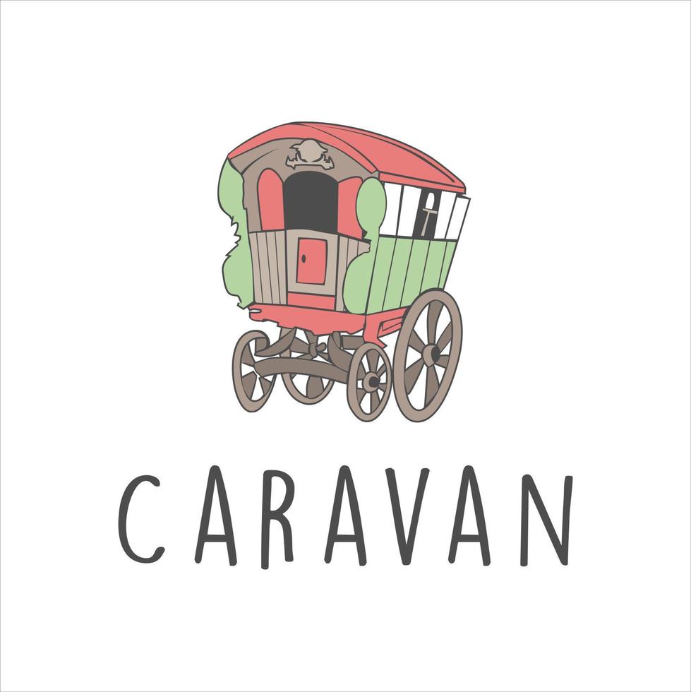 caravana, vendimia, vector, ilustración vector
