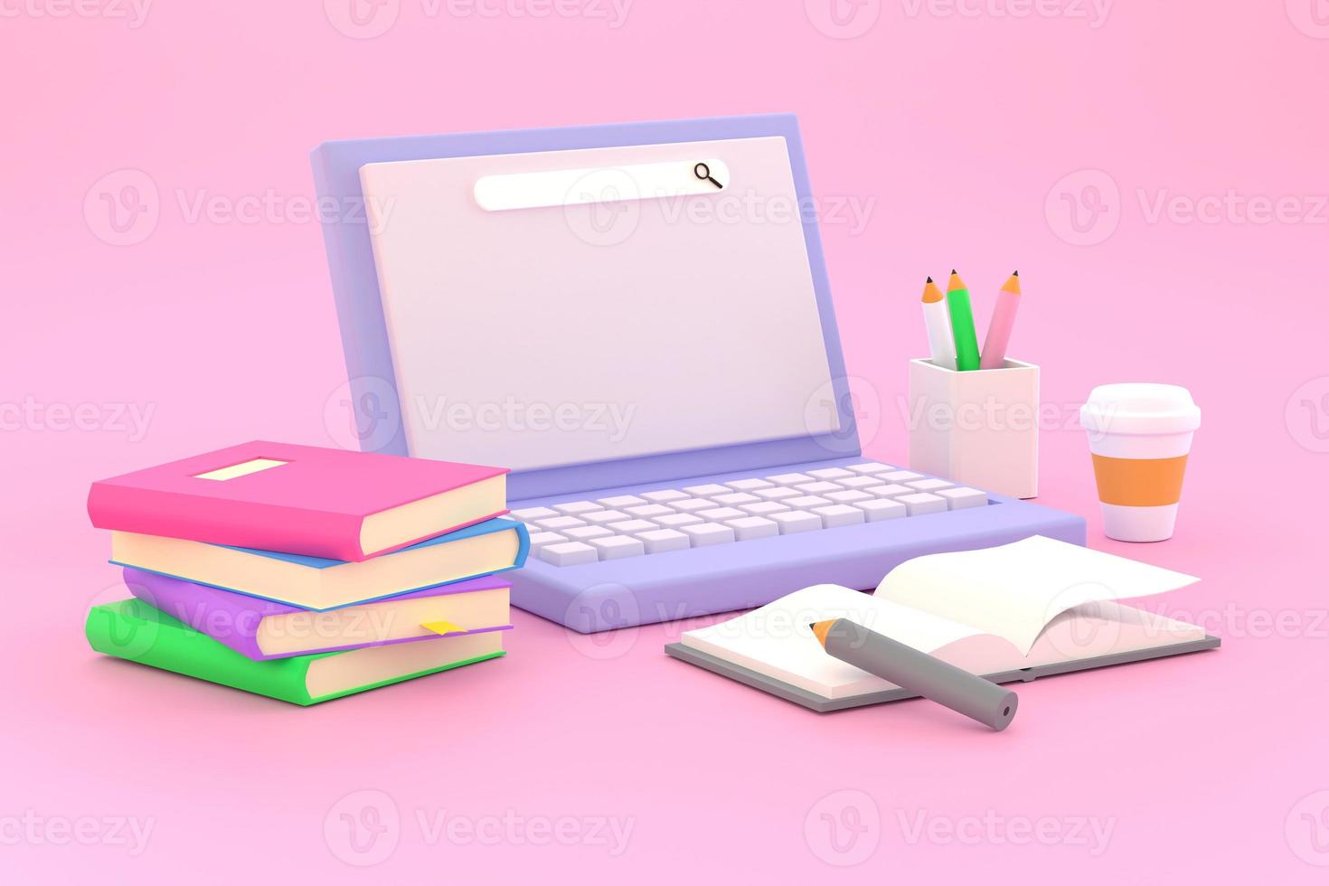 Cartoon readiness to study laptop for educational information photo