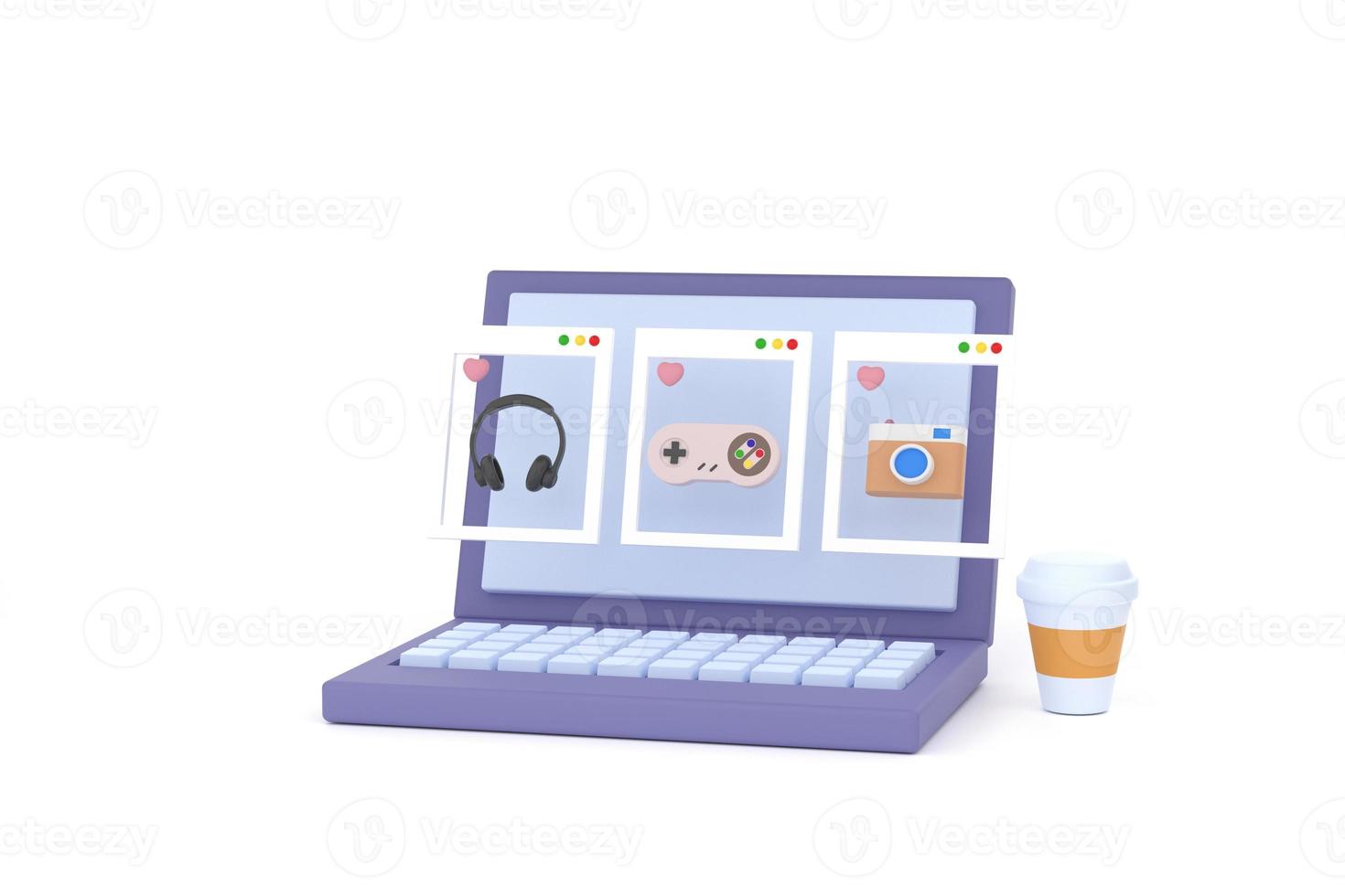 laptop screen flat design template for apps. Shopping online concept. photo