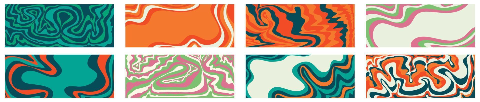 60s wave pattern in trendy style set background. Geometric swirl background. Retro 60s 70s psychedelic. Vector graphic illustration. Psychedelic print hippie