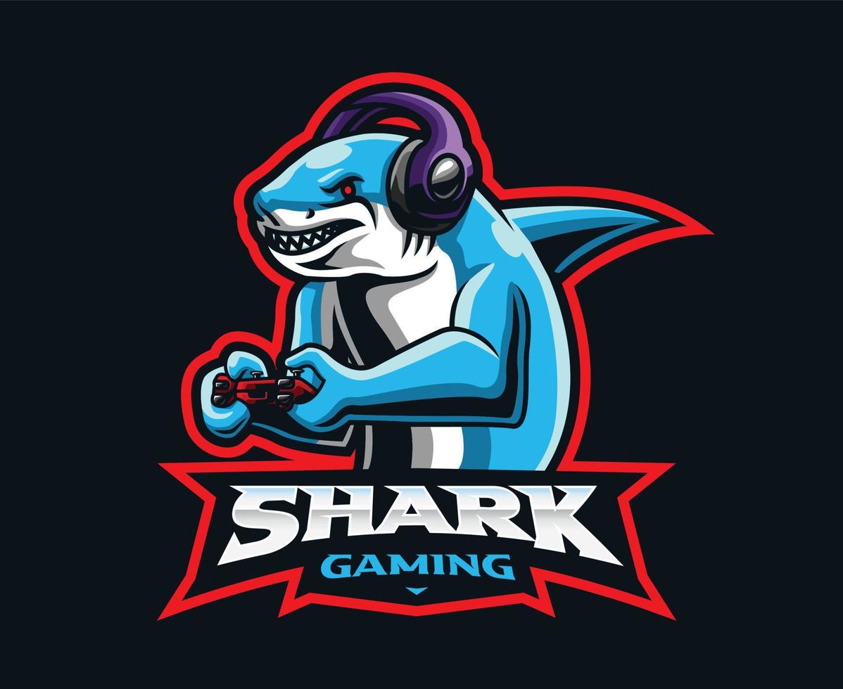 Shark gaming mascot logo design vector