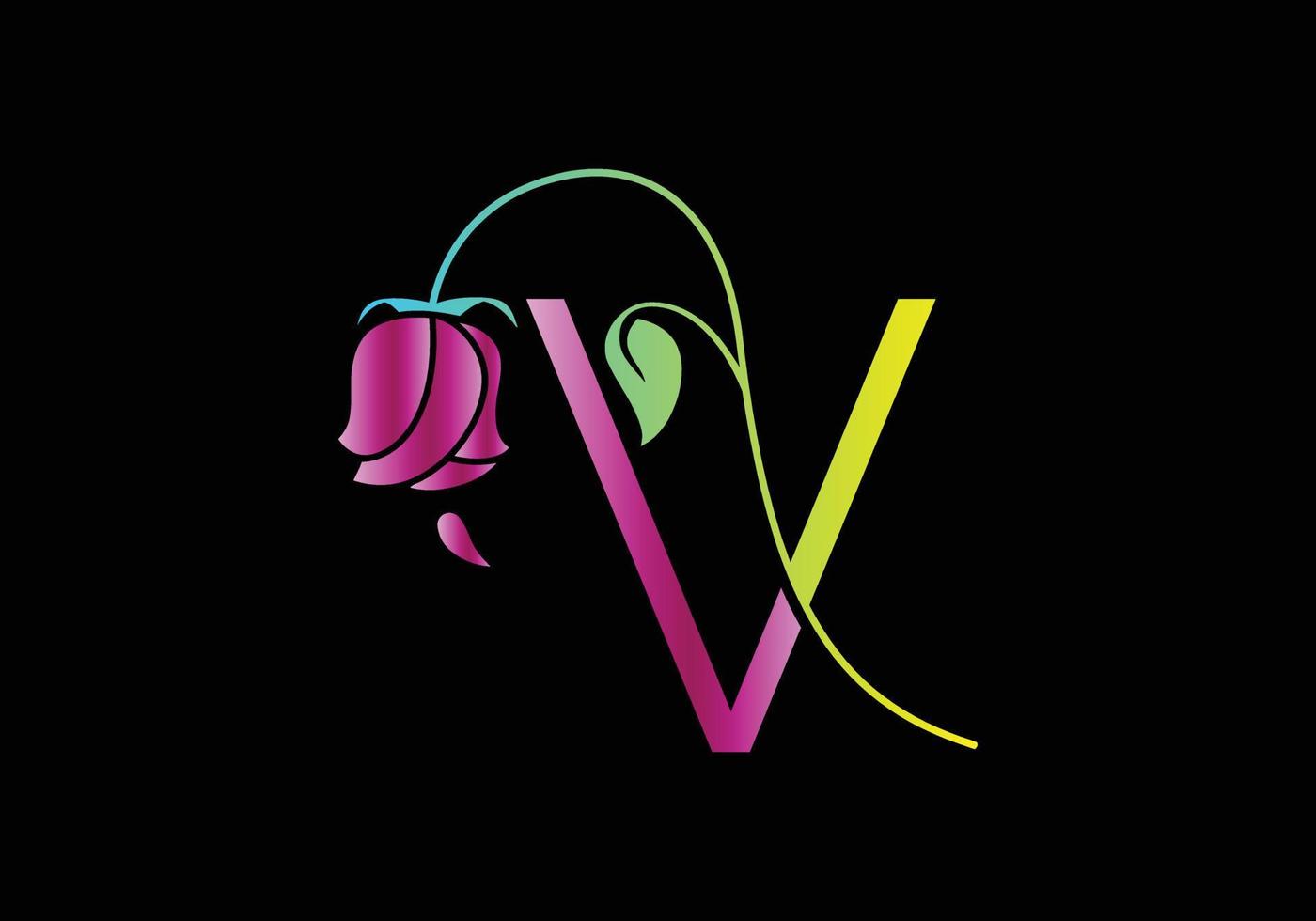 logotipo de rosa de monogramas v, plantilla de vector de belleza de spa de cosméticos de lujo