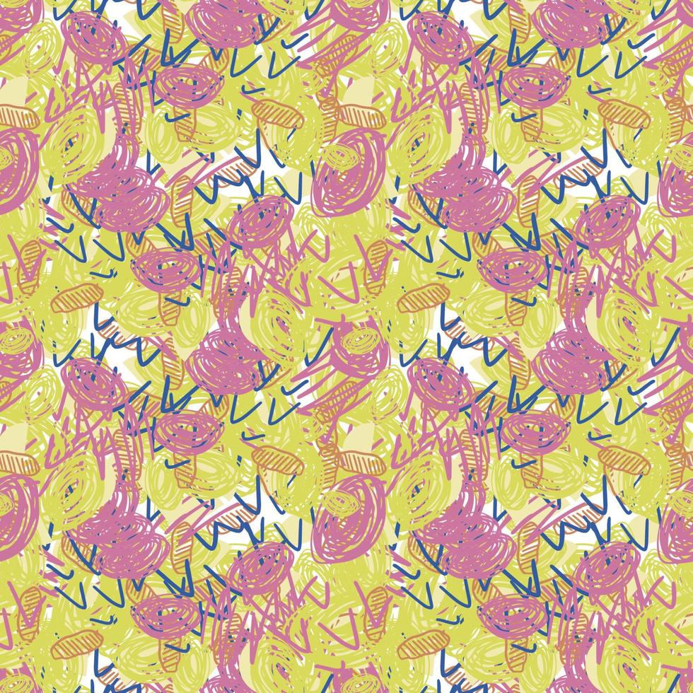 Fantasy messy freehand doodle geometric shapes seamless pattern.  Infinity ditsy scribble abstract card, layout. Creative background. Textile, fabric, wrapping paper. vector