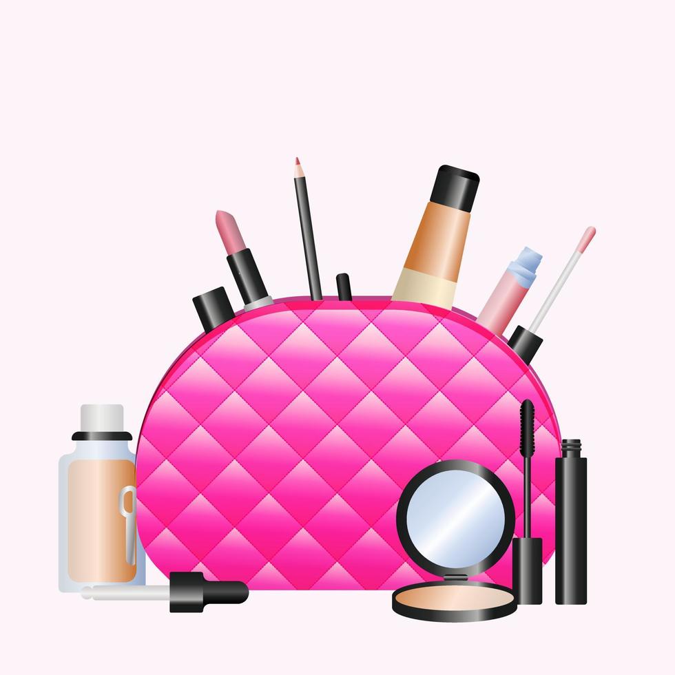 Cosmetic bag and with make up artist objects vector