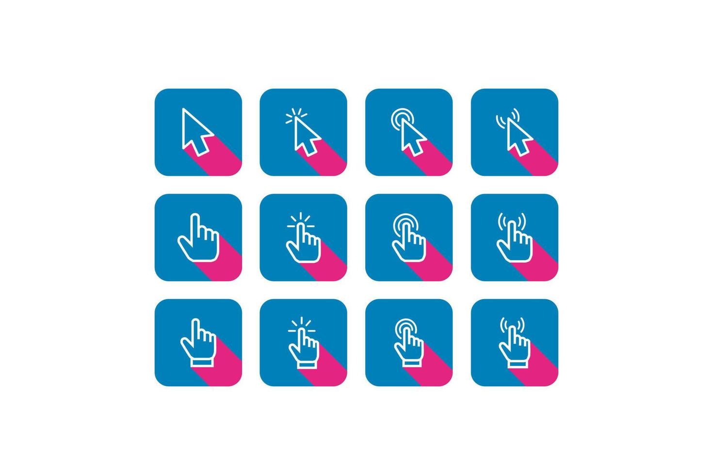Pointer click icon. clicking cursor, pointing hand clicks icons vector