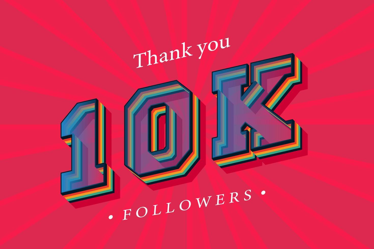 gracias 10k seguidores sociales y suscriptores con números de moda efecto de texto retro 3d render vector