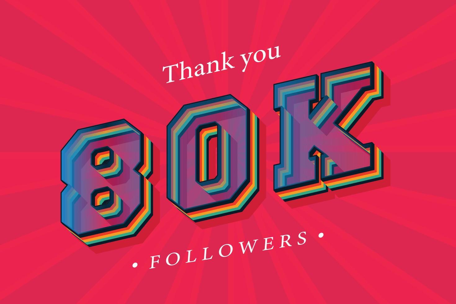 Thank you 80k social followers and subscribers with numbers Trendy Retro text effect 3d render vector