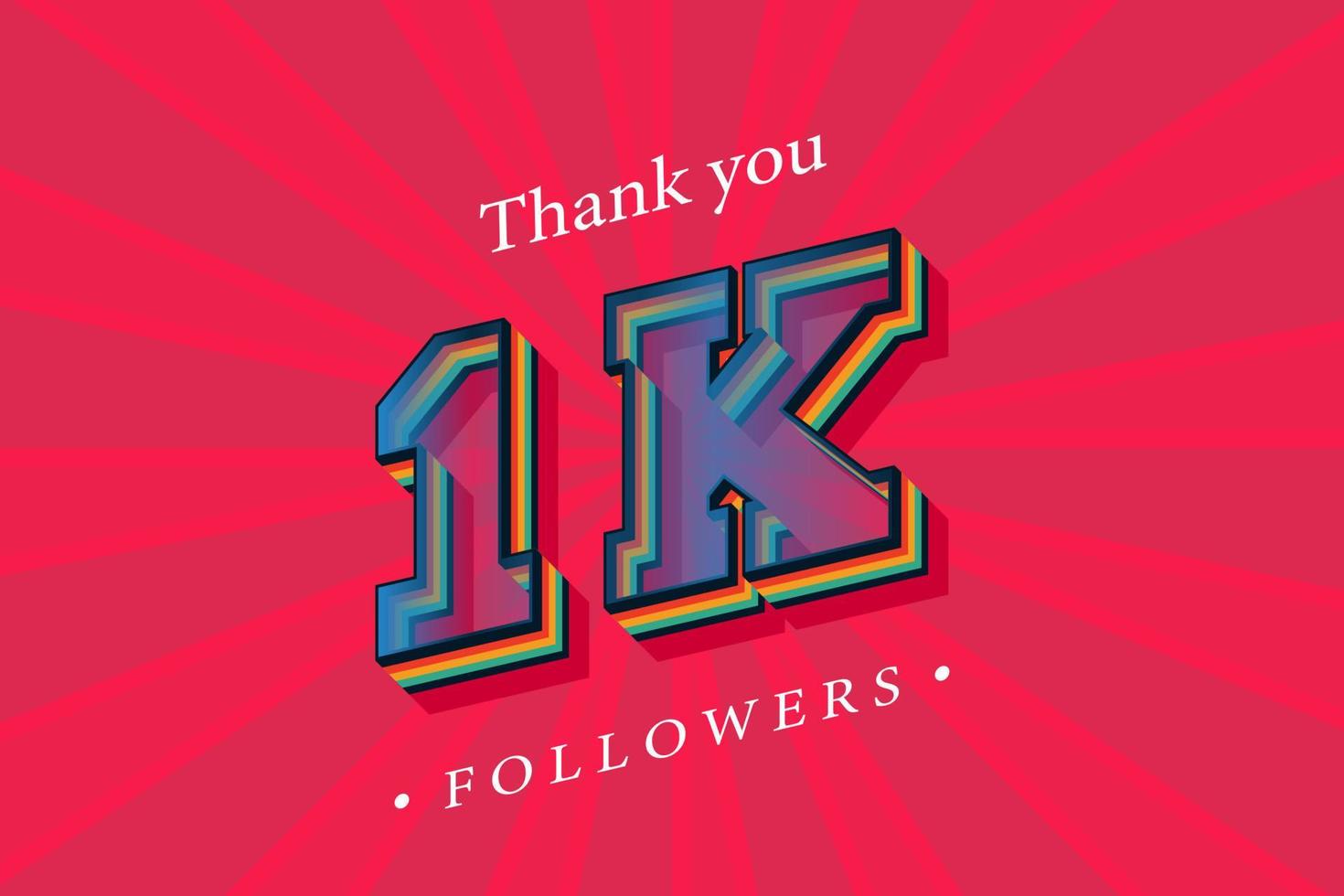 Thank you 1k social followers and subscribers with numbers Trendy Retro text effect 3d render vector