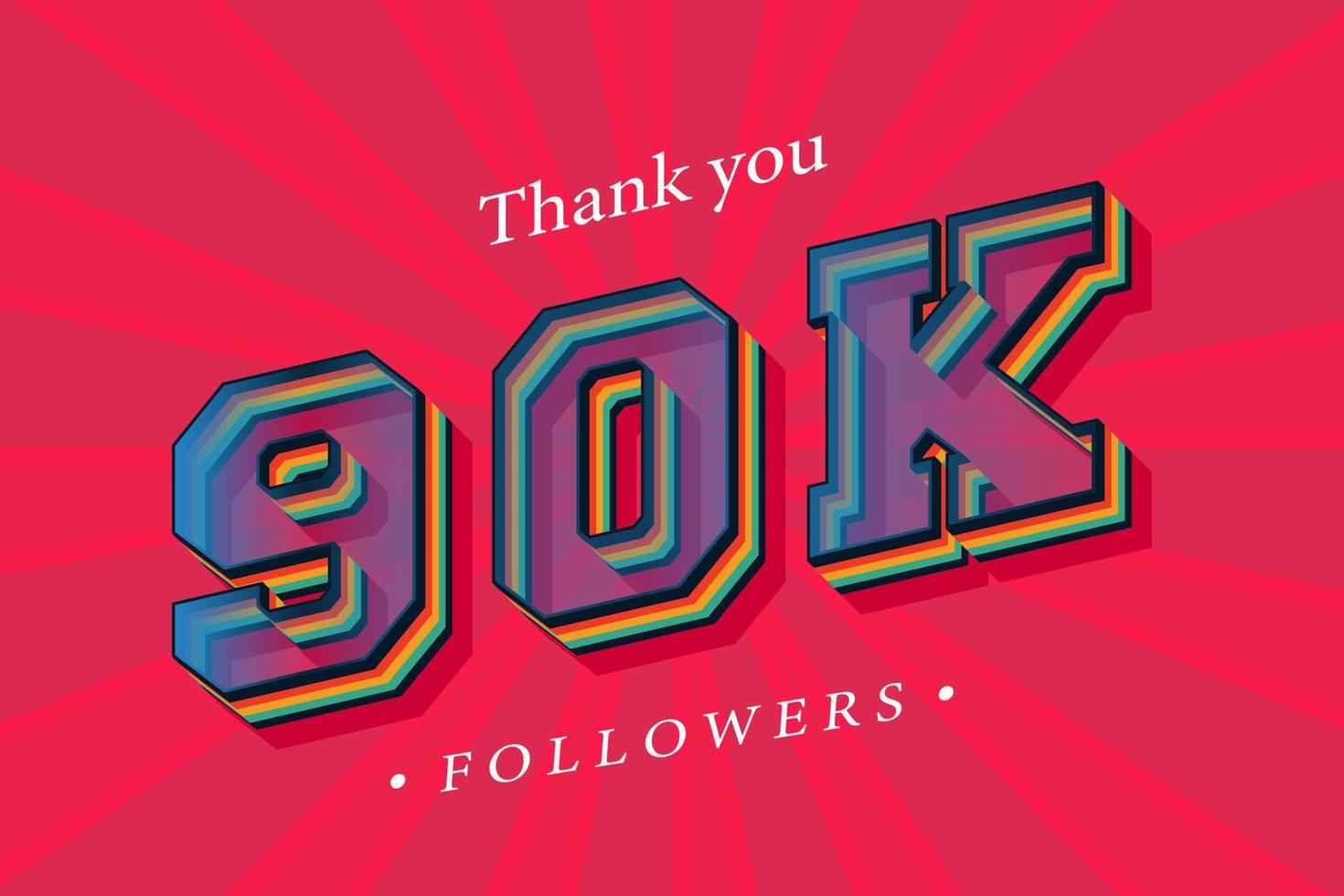 gracias 90k seguidores sociales y suscriptores con números de moda efecto de texto retro 3d render vector