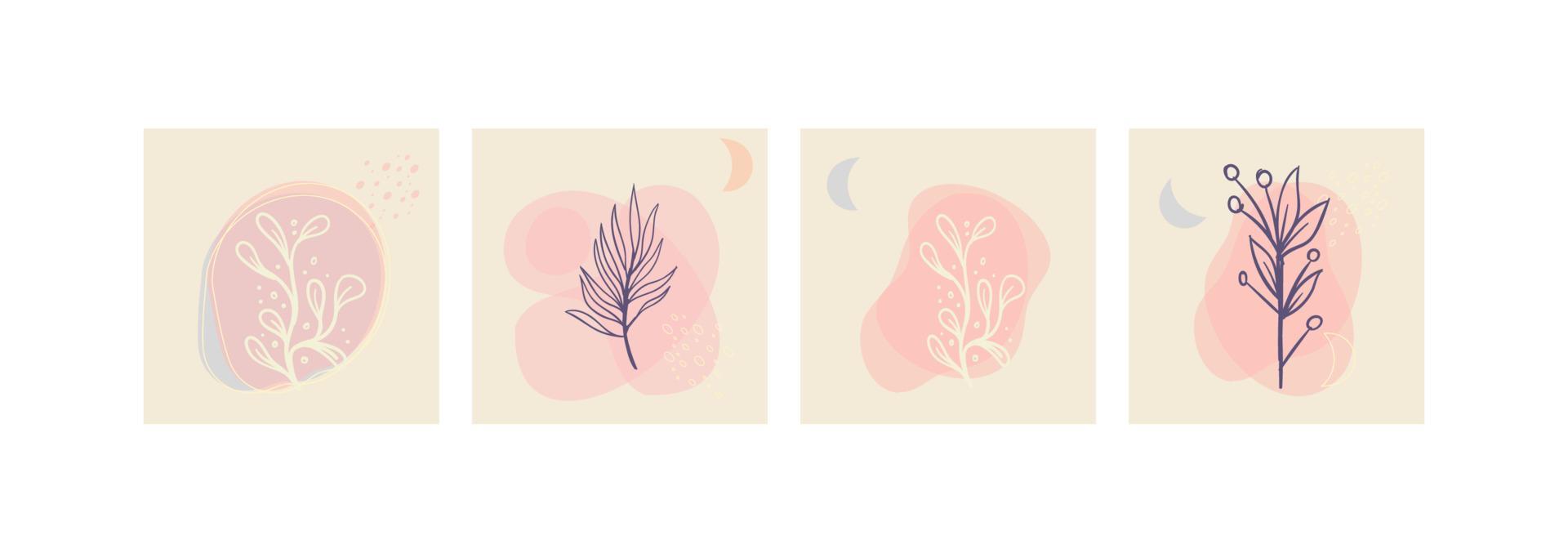 Aesthetic nature plant background  with abstract organic shapes in pastel color palette. vector